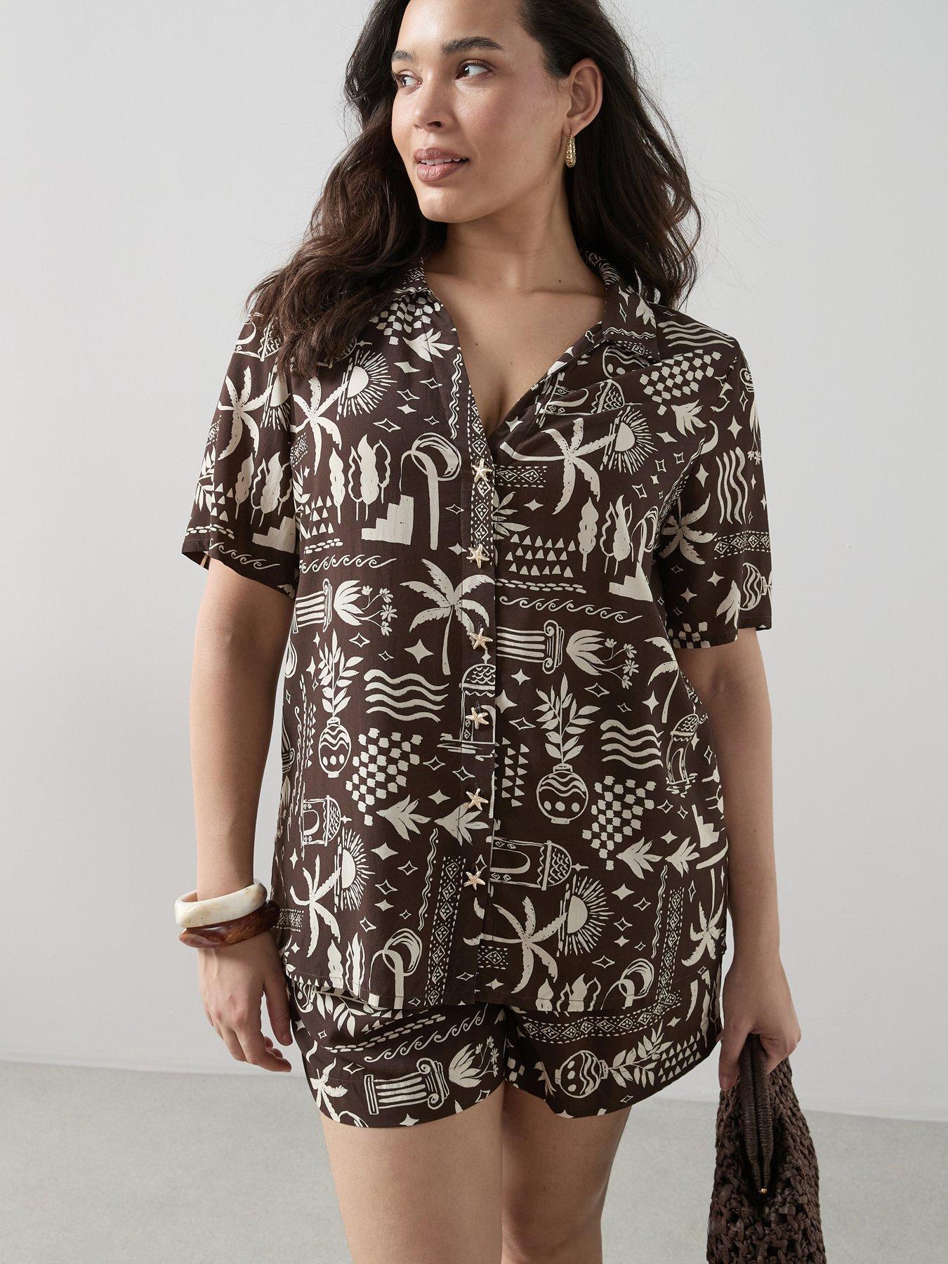 The Very Collection Curve Button Through Printed Co-Ord Shirt - Print
