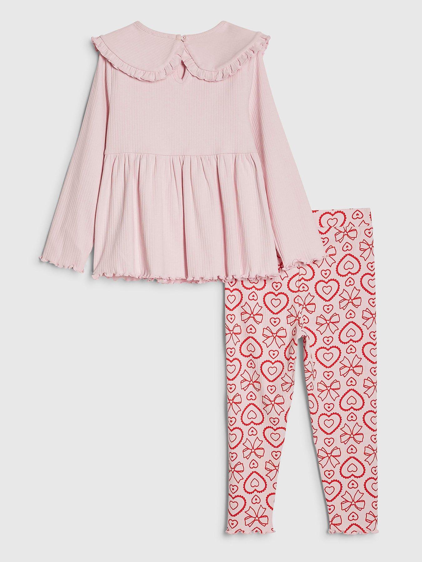 Image 2 of 4 of River Island Mini Girls Rib Collar Peplum Top Set - Pink