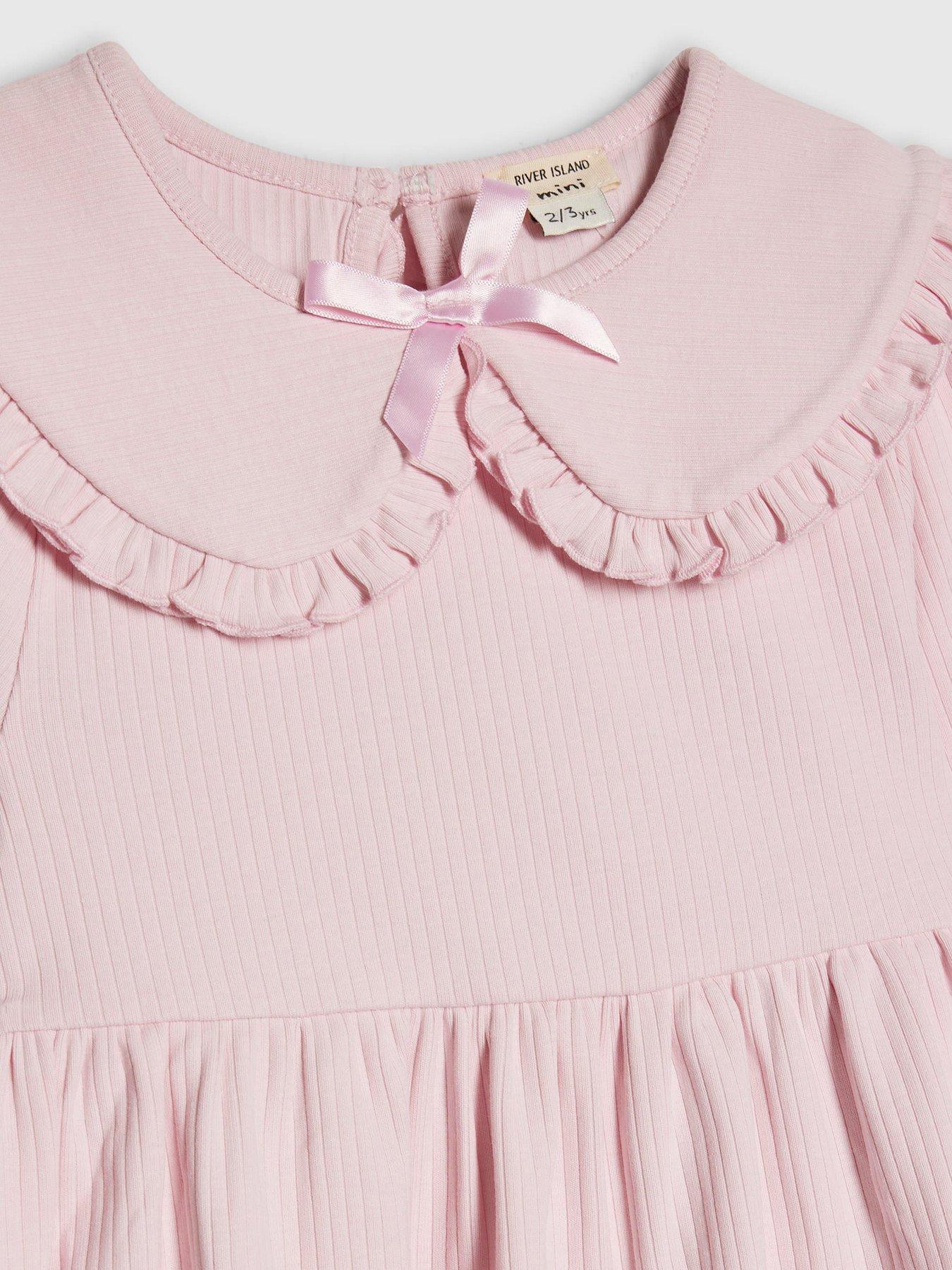Image 3 of 4 of River Island Mini Girls Rib Collar Peplum Top Set - Pink