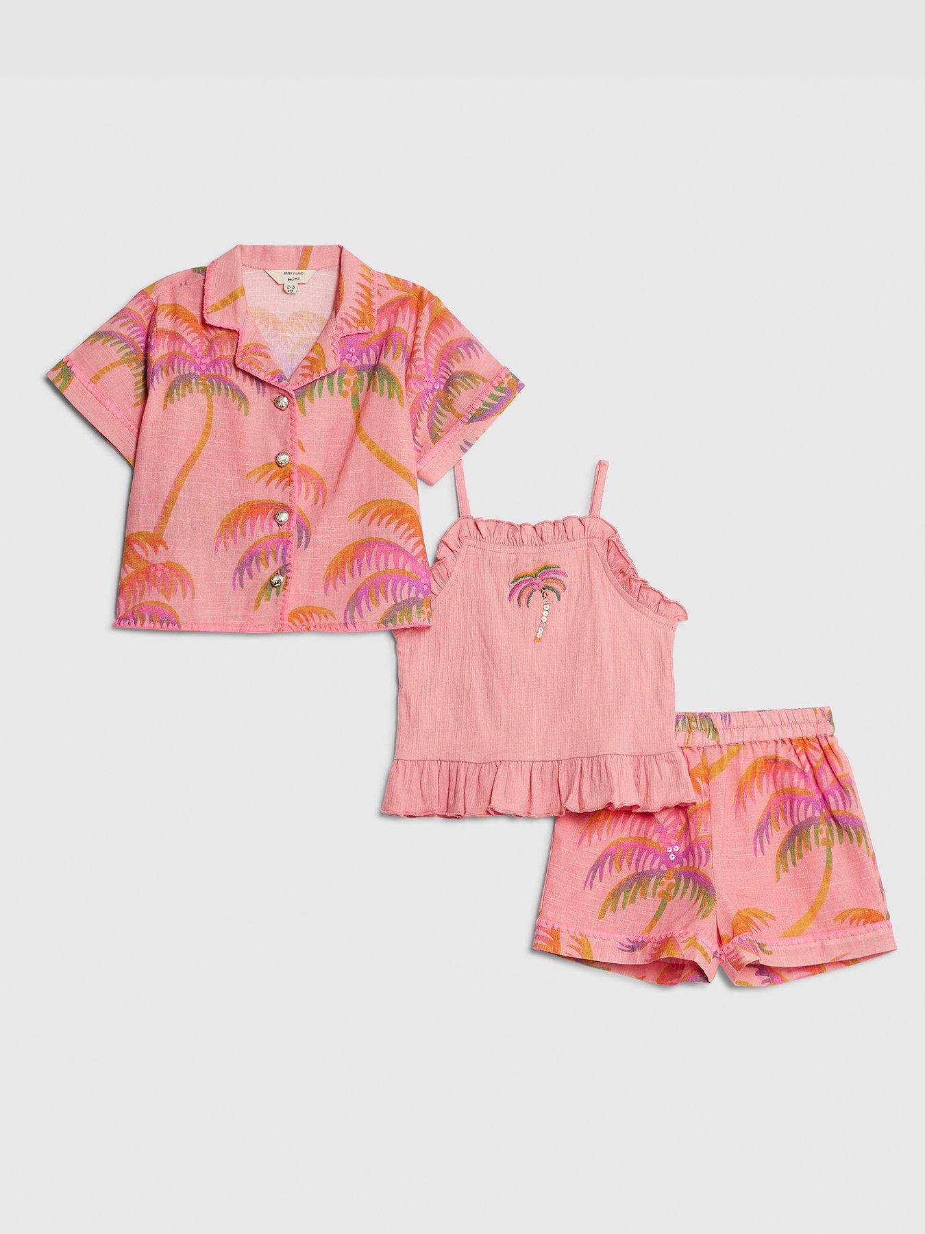 River Island Mini Girls Palm Shorts 3 Piece Set - Orange