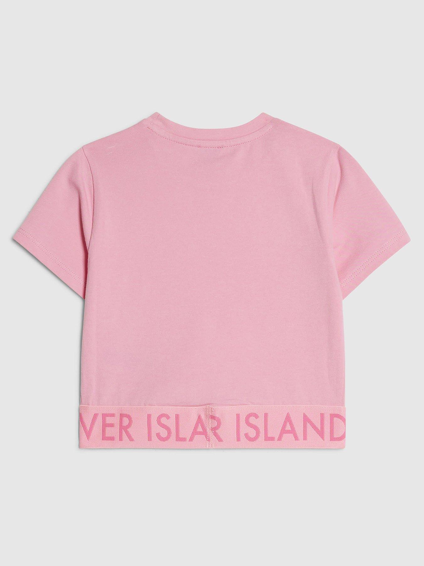 Image 2 of 4 of River Island Older Girls Side Stripe Waistband Top - Pink