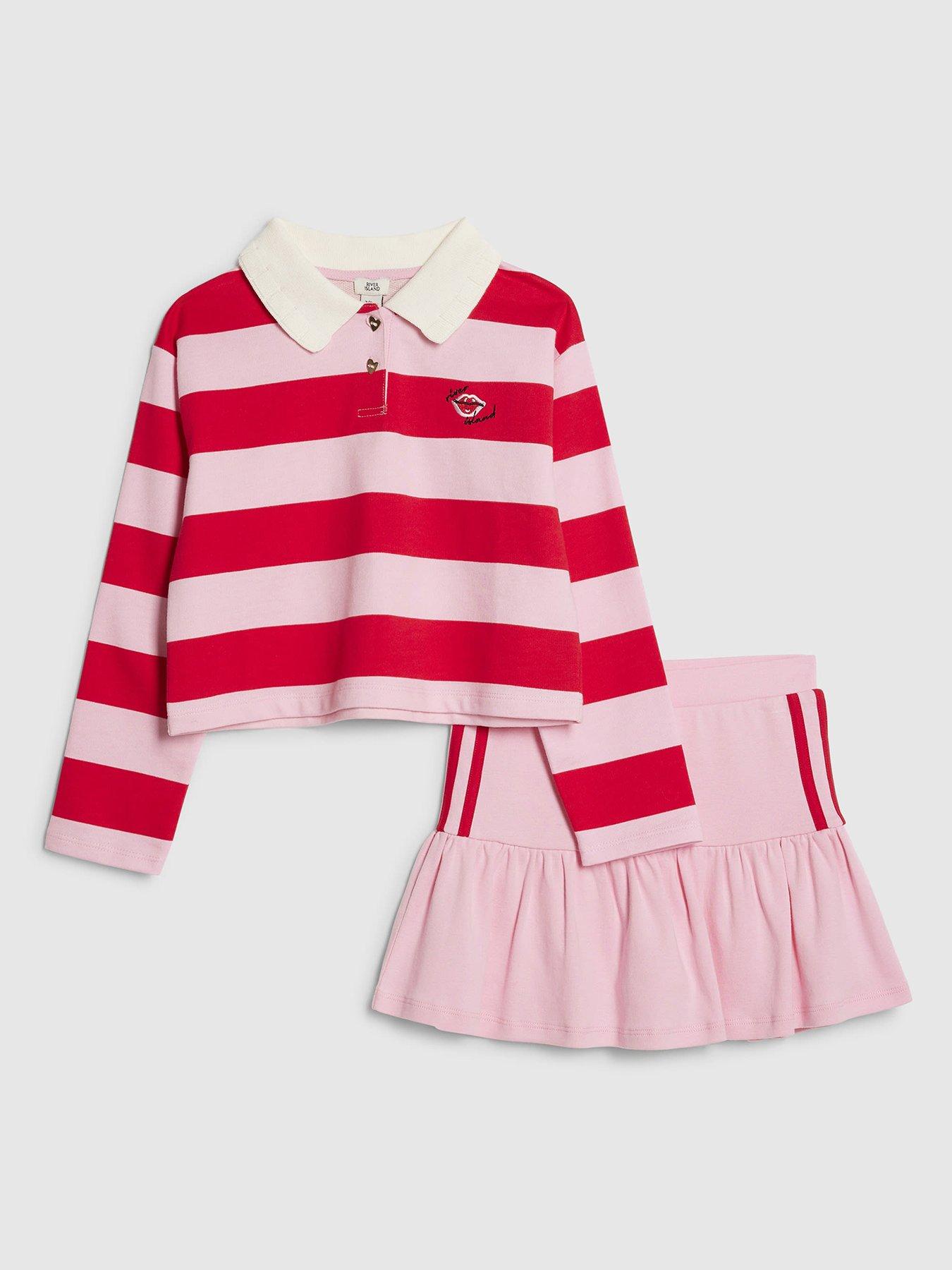 River Island Older Girls Stripe Polo Skort Set - Pink