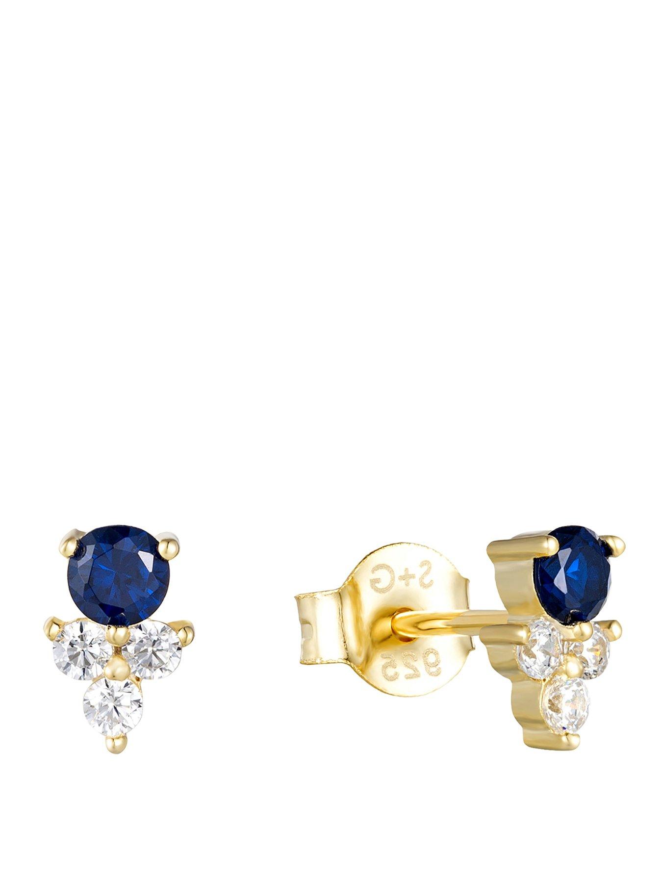 Image 1 of 5 of Seol + Gold 18ct Gold Plate Over Sterling Silver Sapphire CZ Stud Earrings