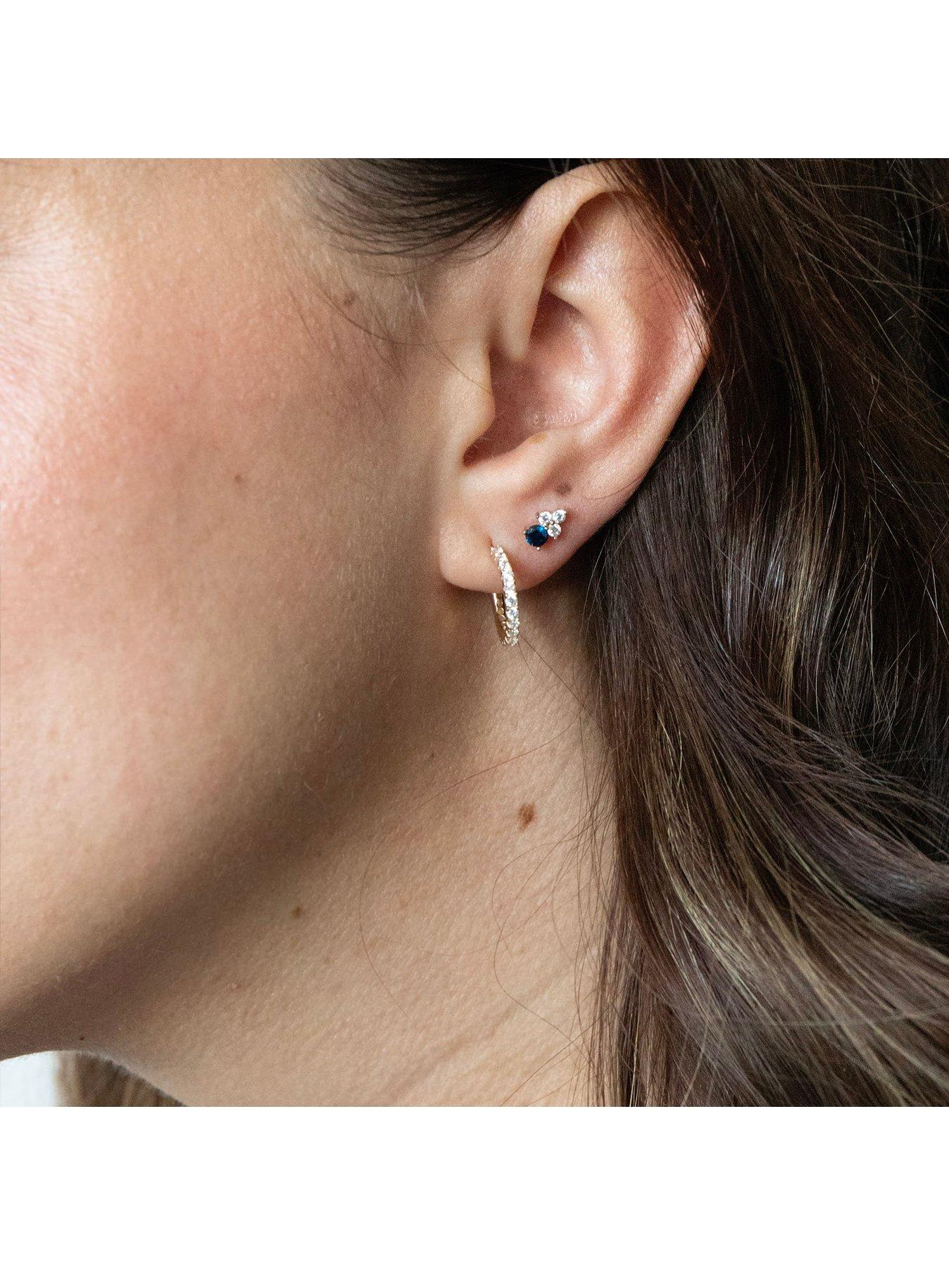 Image 2 of 5 of Seol + Gold 18ct Gold Plate Over Sterling Silver Sapphire CZ Stud Earrings