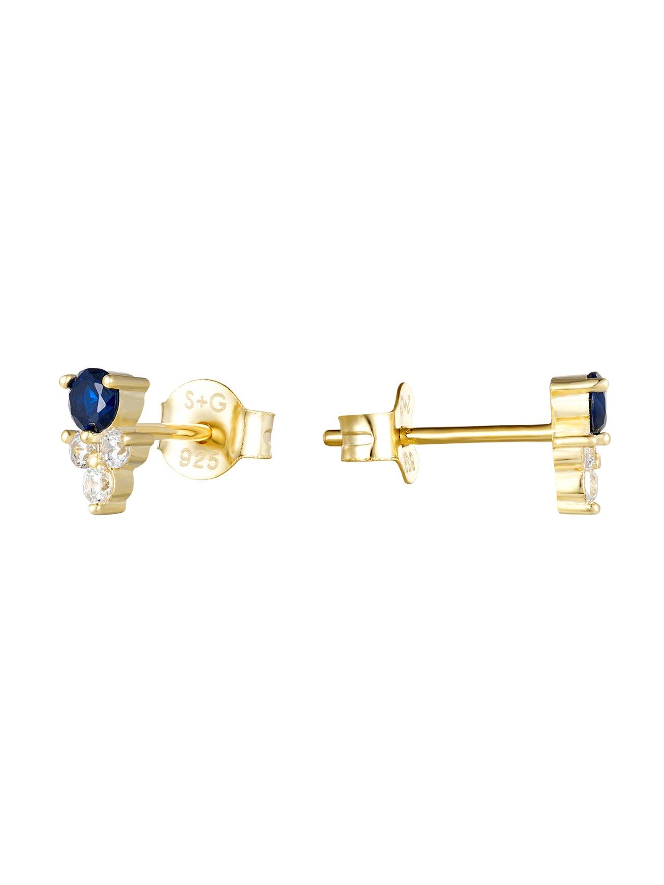 Image 3 of 5 of Seol + Gold 18ct Gold Plate Over Sterling Silver Sapphire CZ Stud Earrings