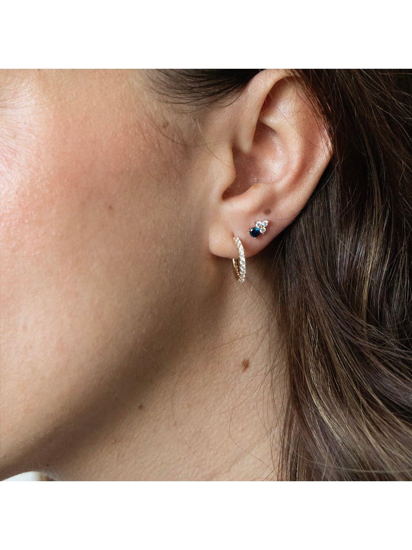 Image 4 of 5 of Seol + Gold 18ct Gold Plate Over Sterling Silver Sapphire CZ Stud Earrings