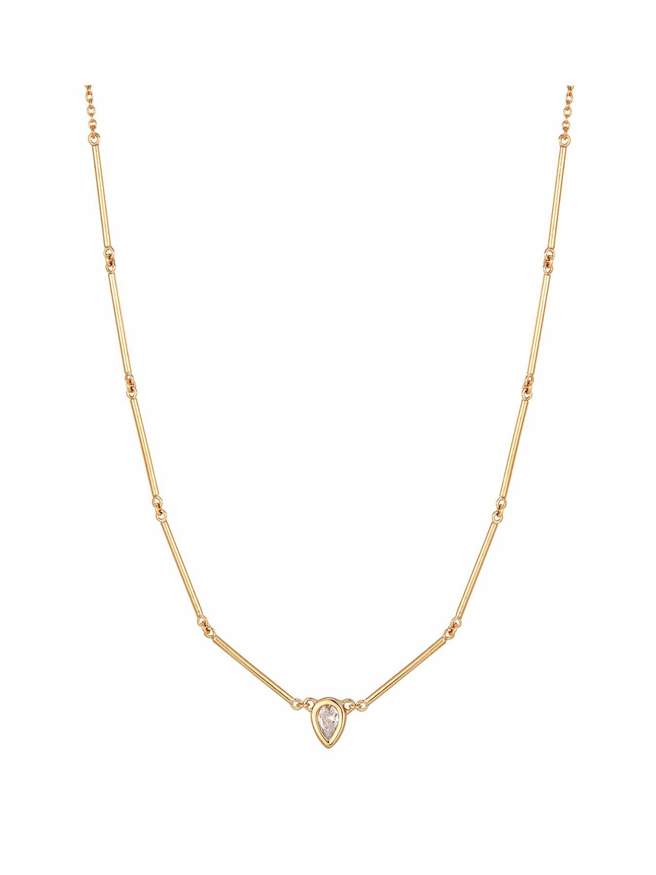 Image 1 of 7 of Seol + Gold 18ct Gold Plate Over Sterling Silver Teardrop CZ Link Necklace