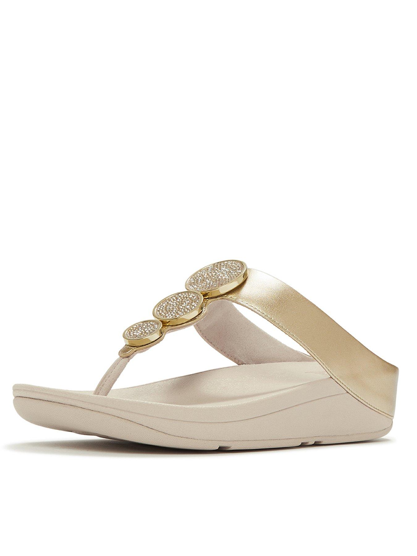 Image 1 of 4 of FitFlop Halo Bead Circle Metallic Toe-post Sandals - Platino