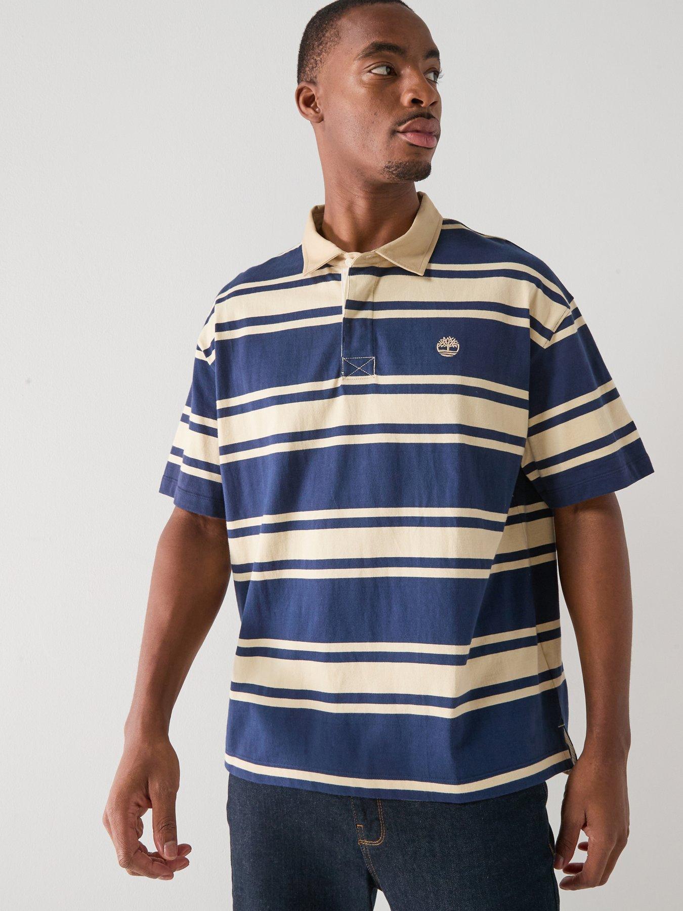 Image 1 of 6 of Timberland Short Sleeve Stripe Rubgy Polo Shirt - Navy