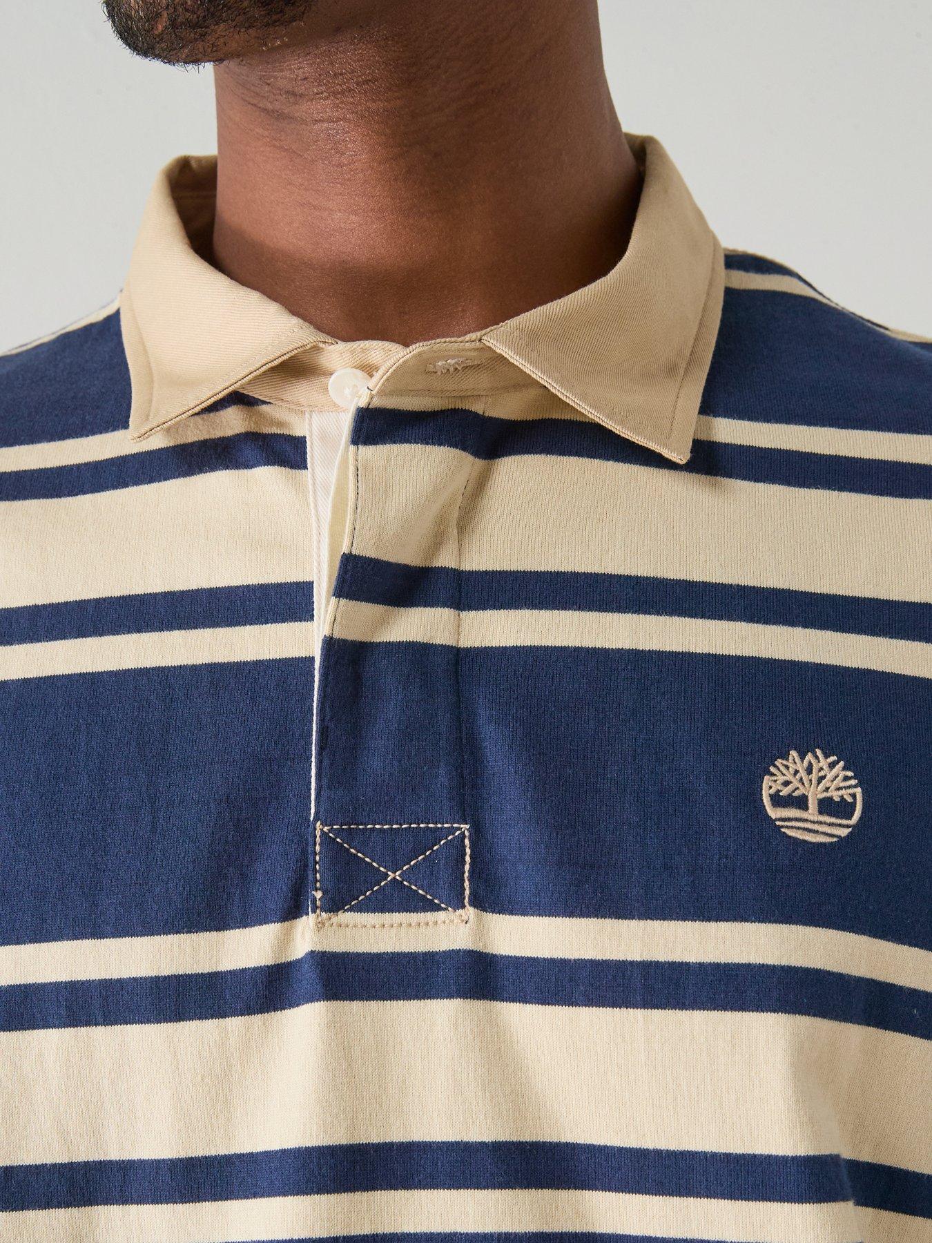 Image 4 of 6 of Timberland Short Sleeve Stripe Rubgy Polo Shirt - Navy