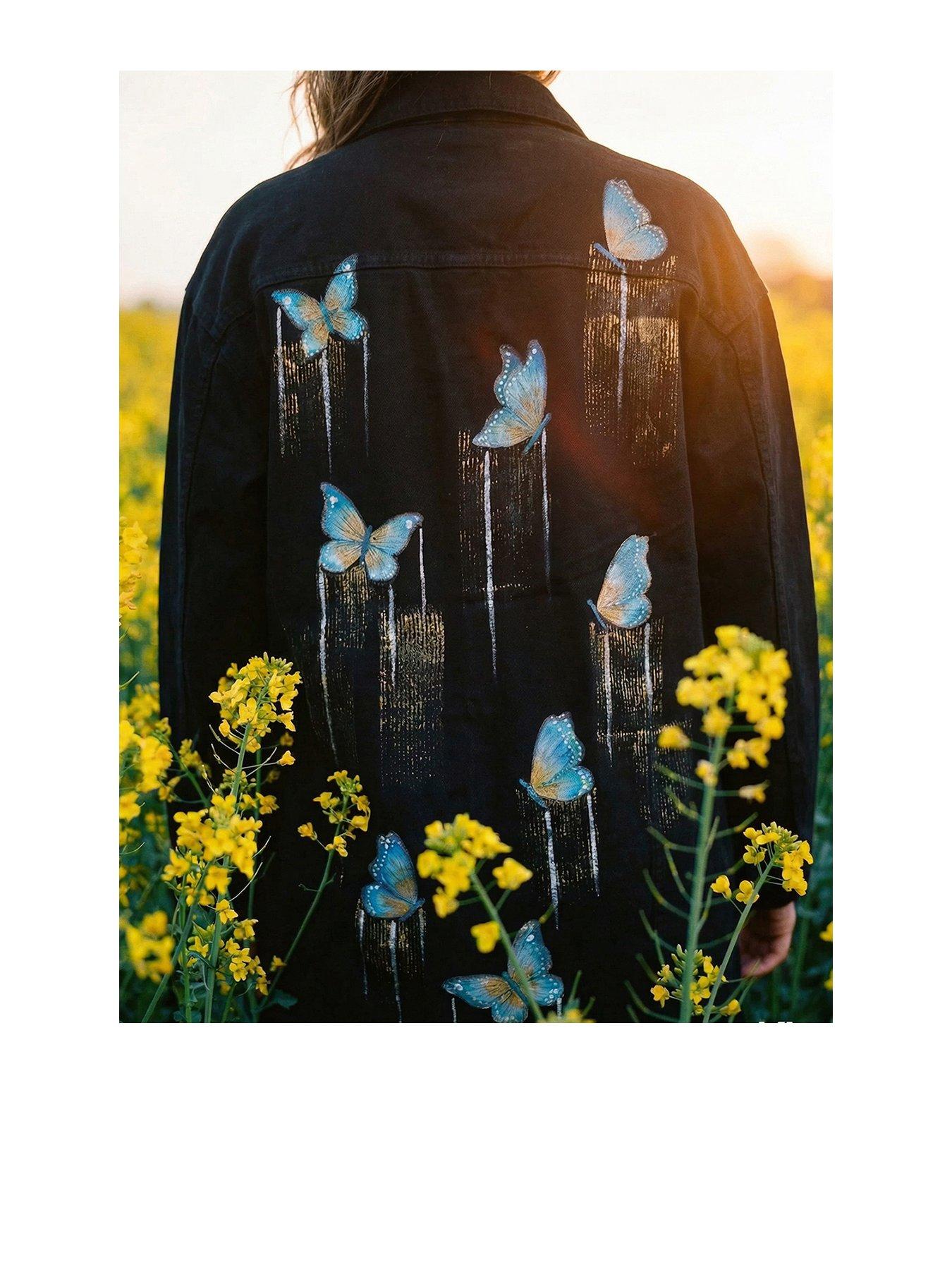 Image 1 of 3 of Sorena Long Line Butterfly Denim Jacket