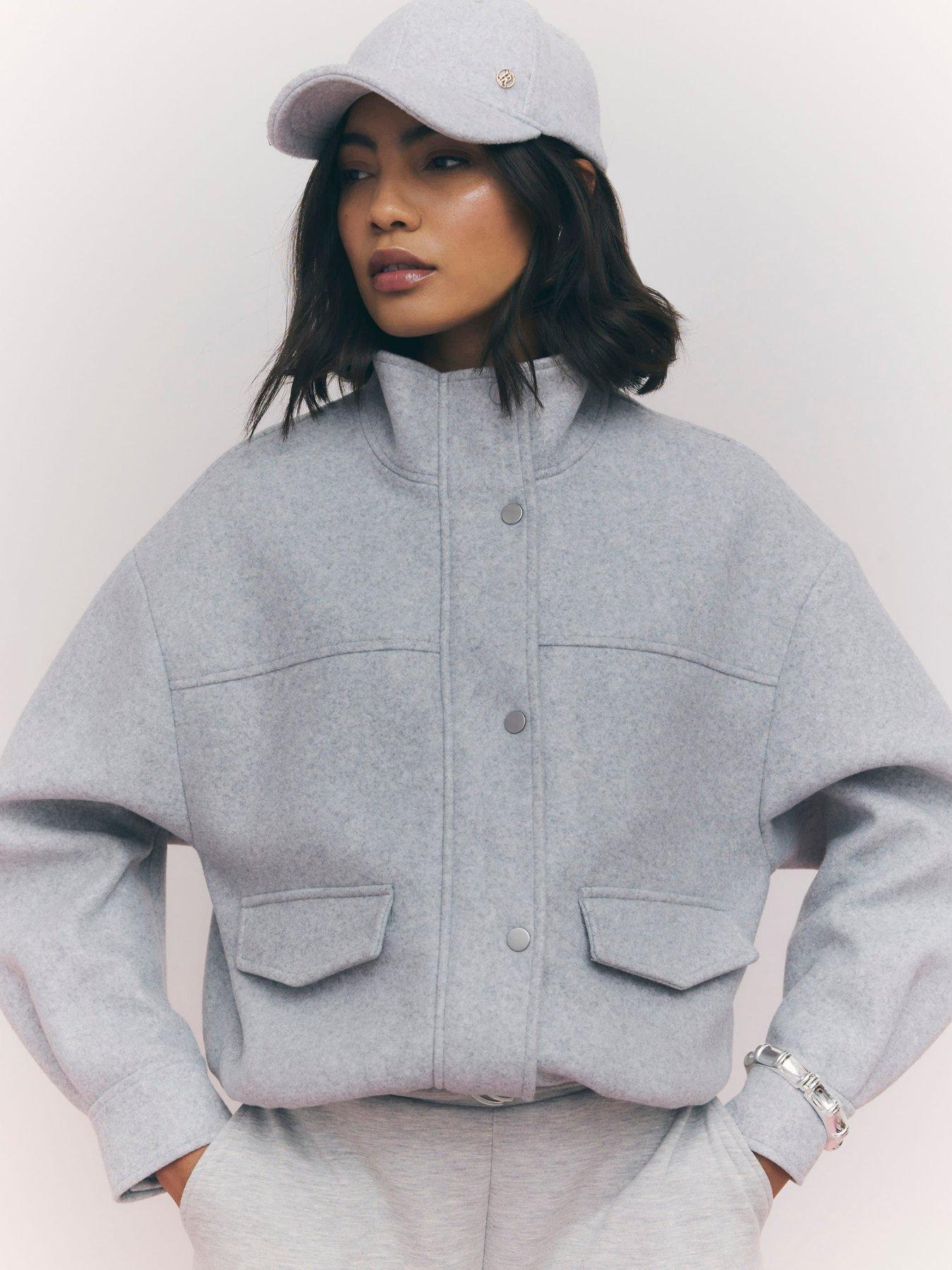 Image 1 of 4 of River Island Funnel Neck Bomber Jacket - Grey