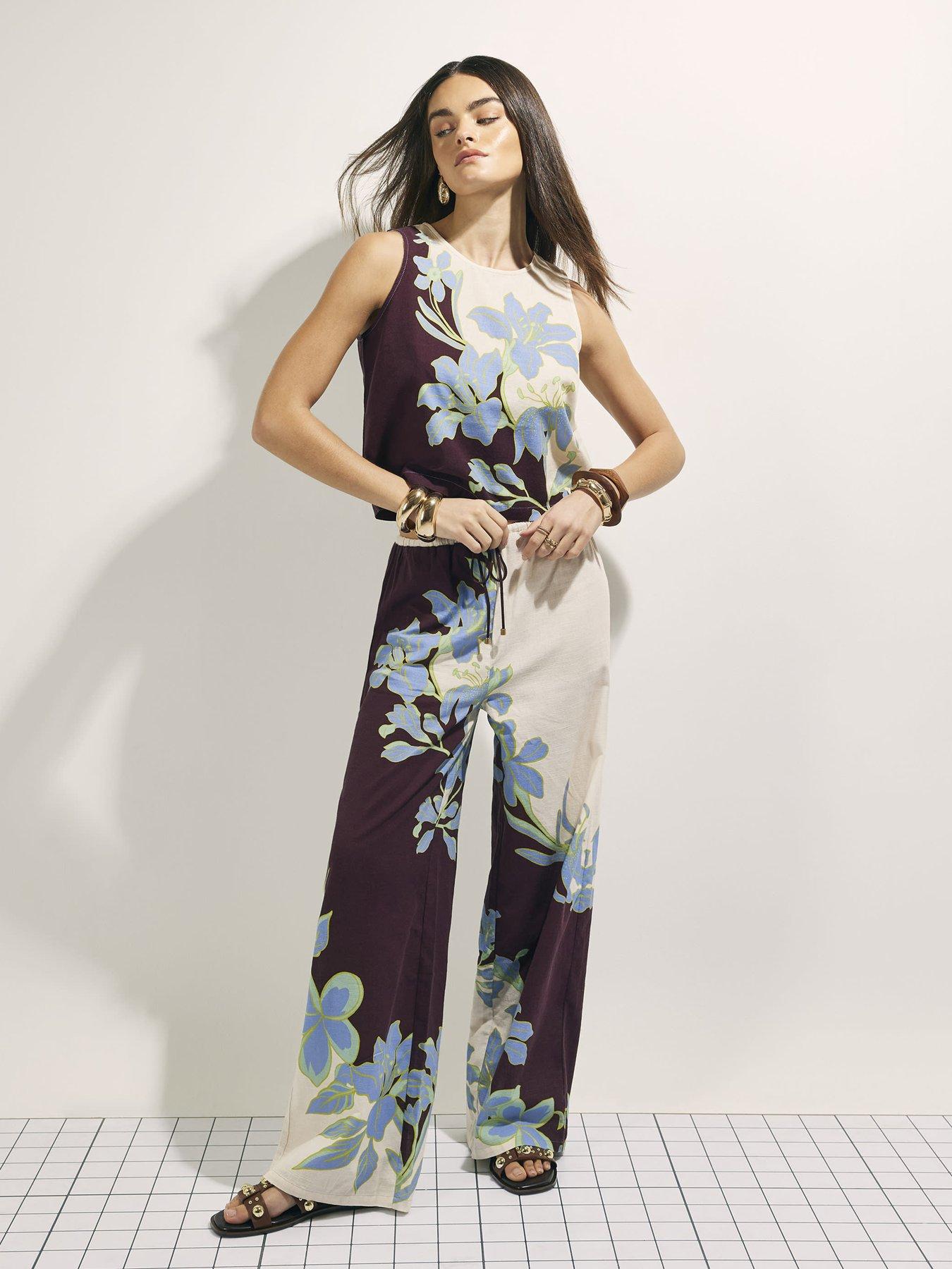 Image 3 of 4 of River Island Sleeveless Floral Border Print Vest Blouse - Brown/Cream