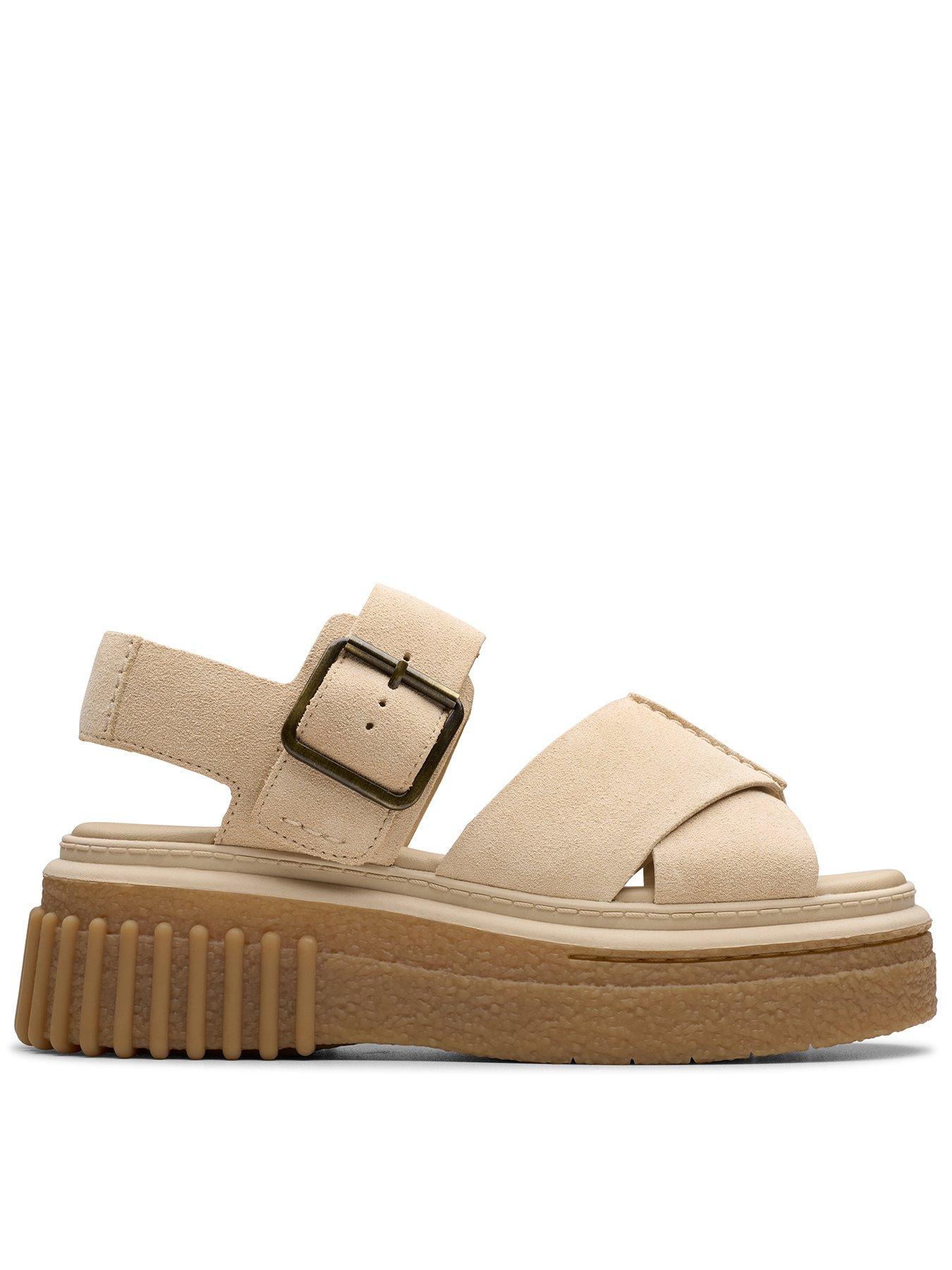 Clarks Evamar Wish Suede Sandals - Ecru