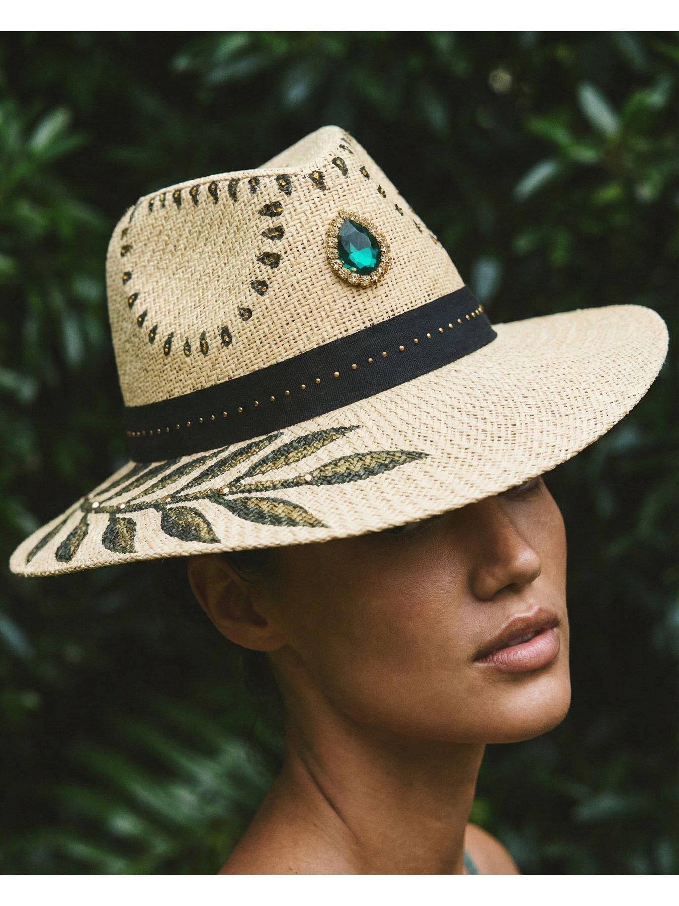 Image 2 of 5 of Sorena Painted Leaf Hat - Beige