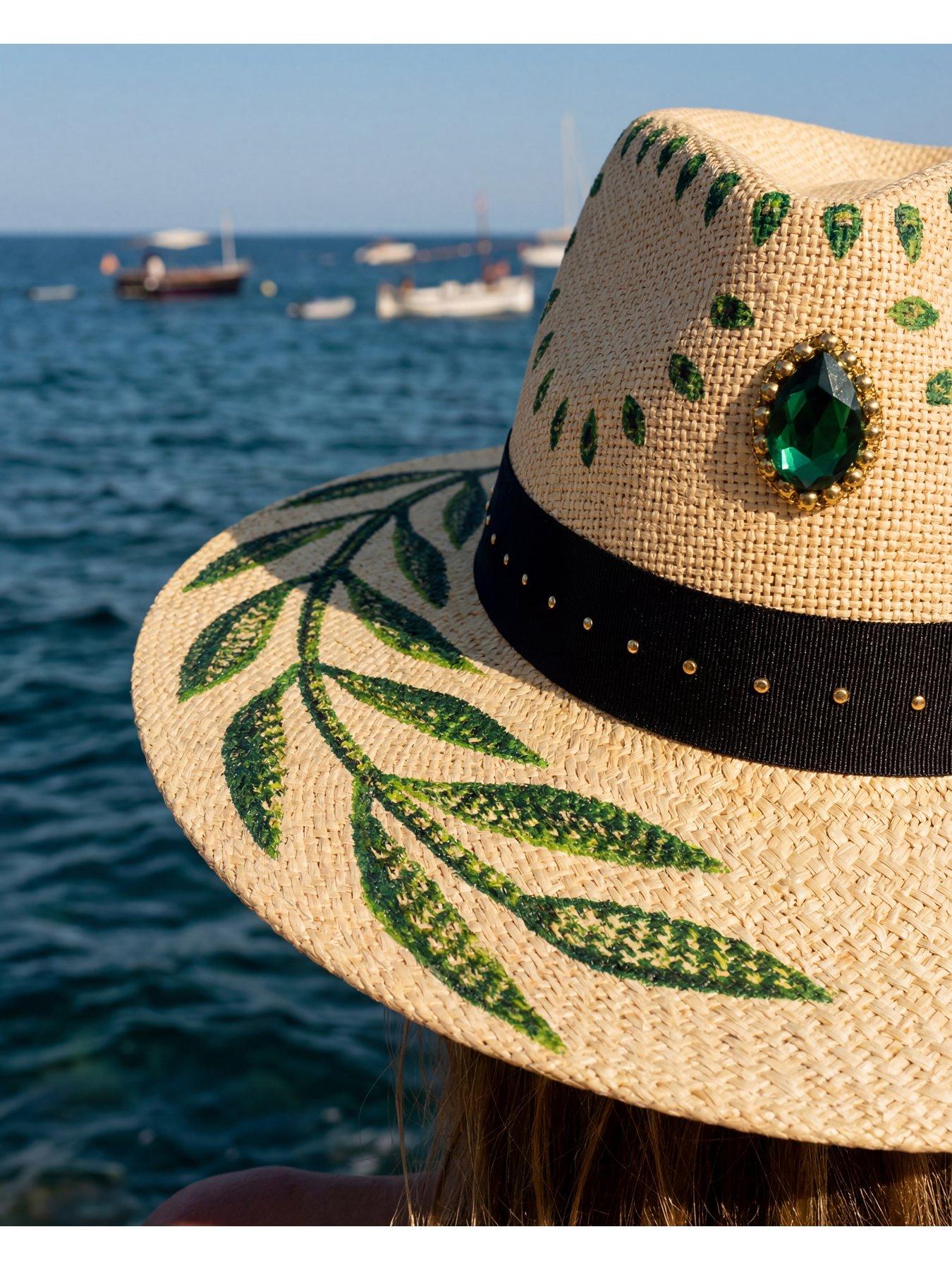 Image 5 of 5 of Sorena Painted Leaf Hat - Beige