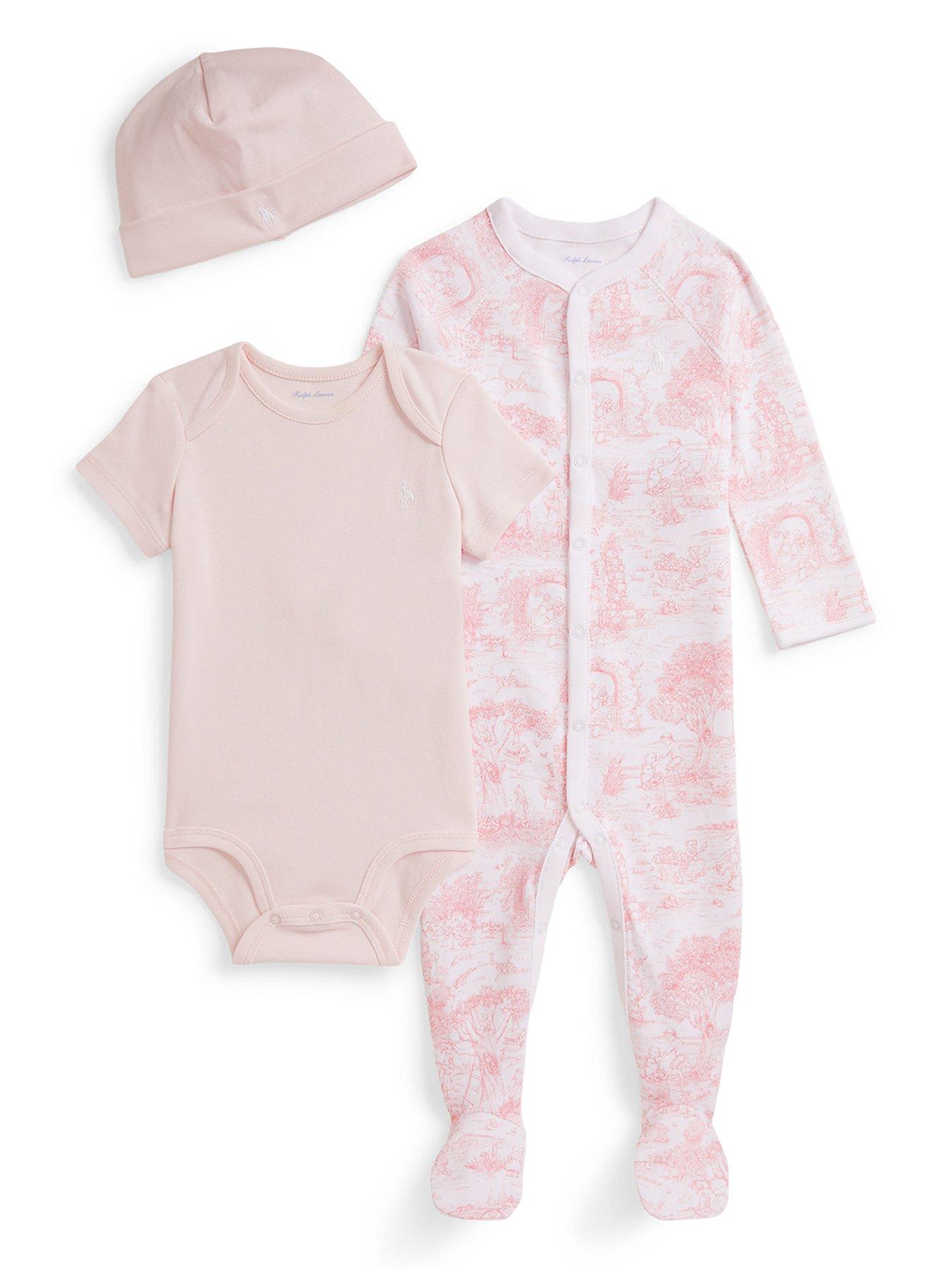 Image 1 of 3 of Polo Ralph Lauren Baby Girls Sleepsuit Gift Set - Pink