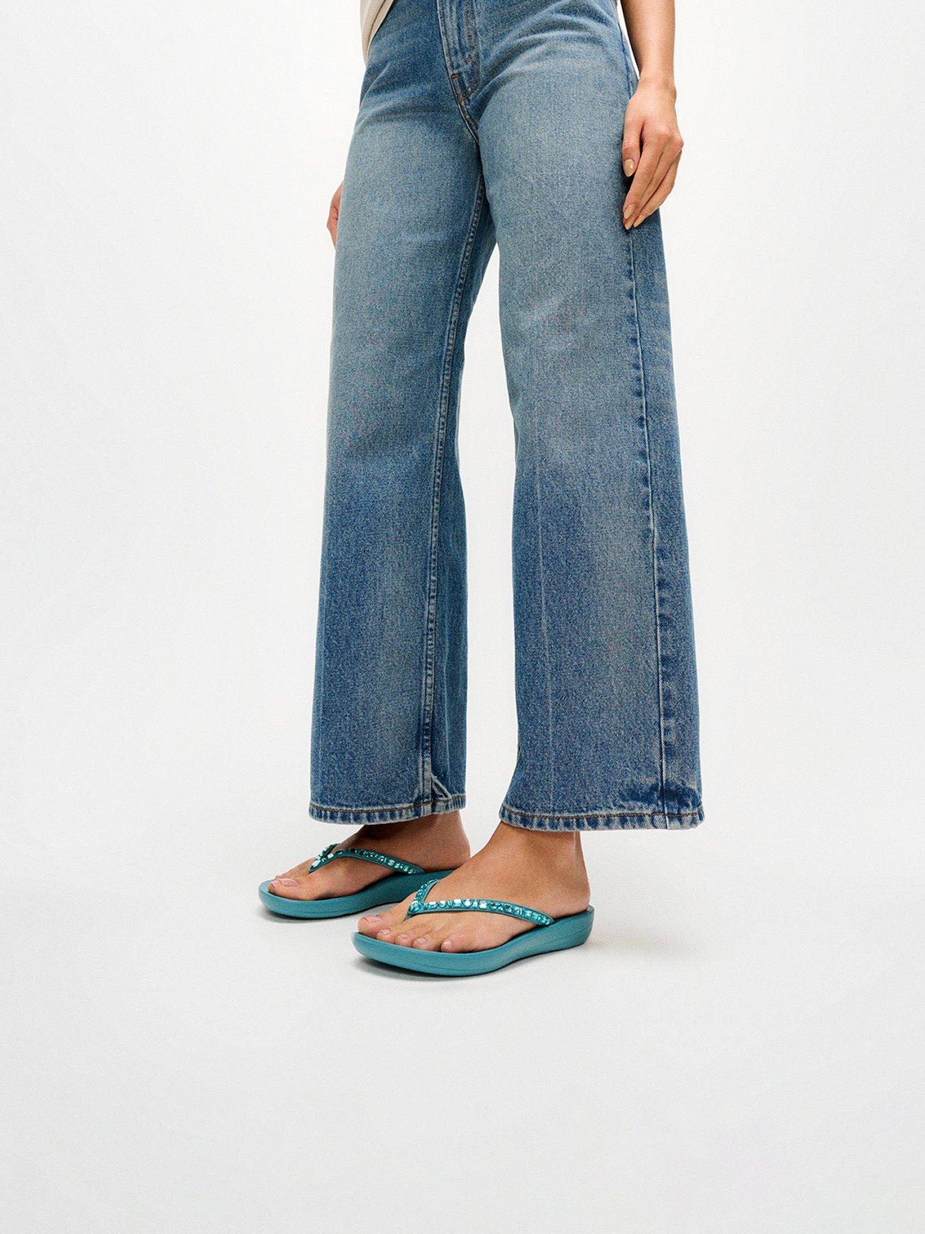Image 1 of 5 of FitFlop Iqushion Multi-crystal Ergonomic Flip-flops - Teal