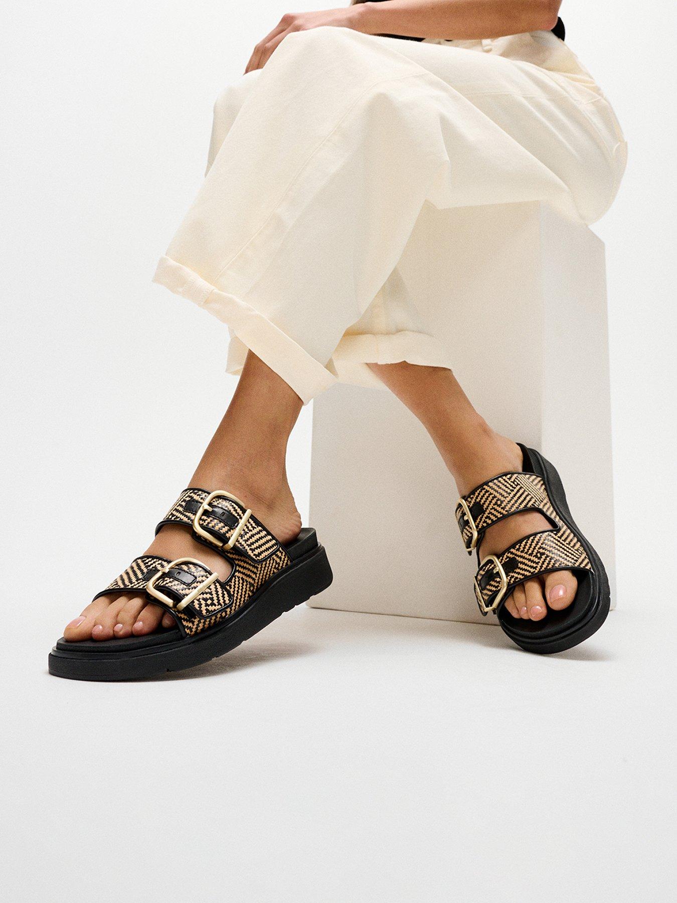 Image 1 of 5 of FitFlop Gen-Ff Buckle Graphic Weave Two-Bar Slides - Black