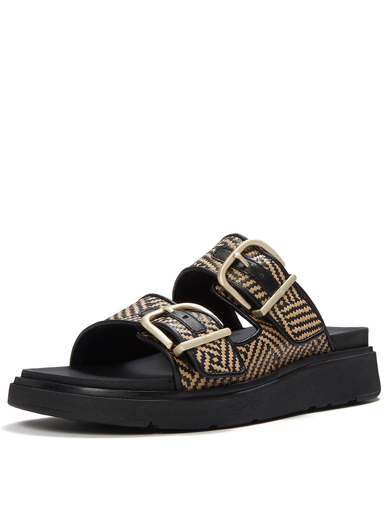 Image 3 of 5 of FitFlop Gen-Ff Buckle Graphic Weave Two-Bar Slides - Black