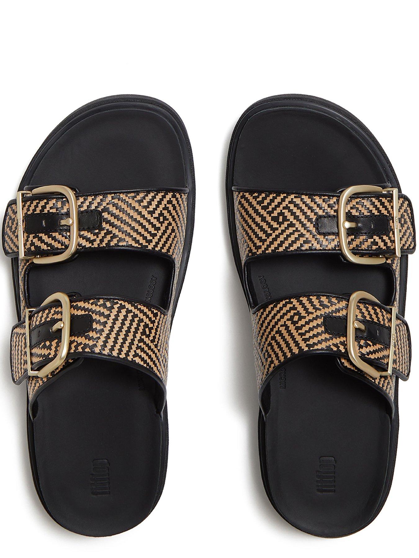 Image 4 of 5 of FitFlop Gen-Ff Buckle Graphic Weave Two-Bar Slides - Black