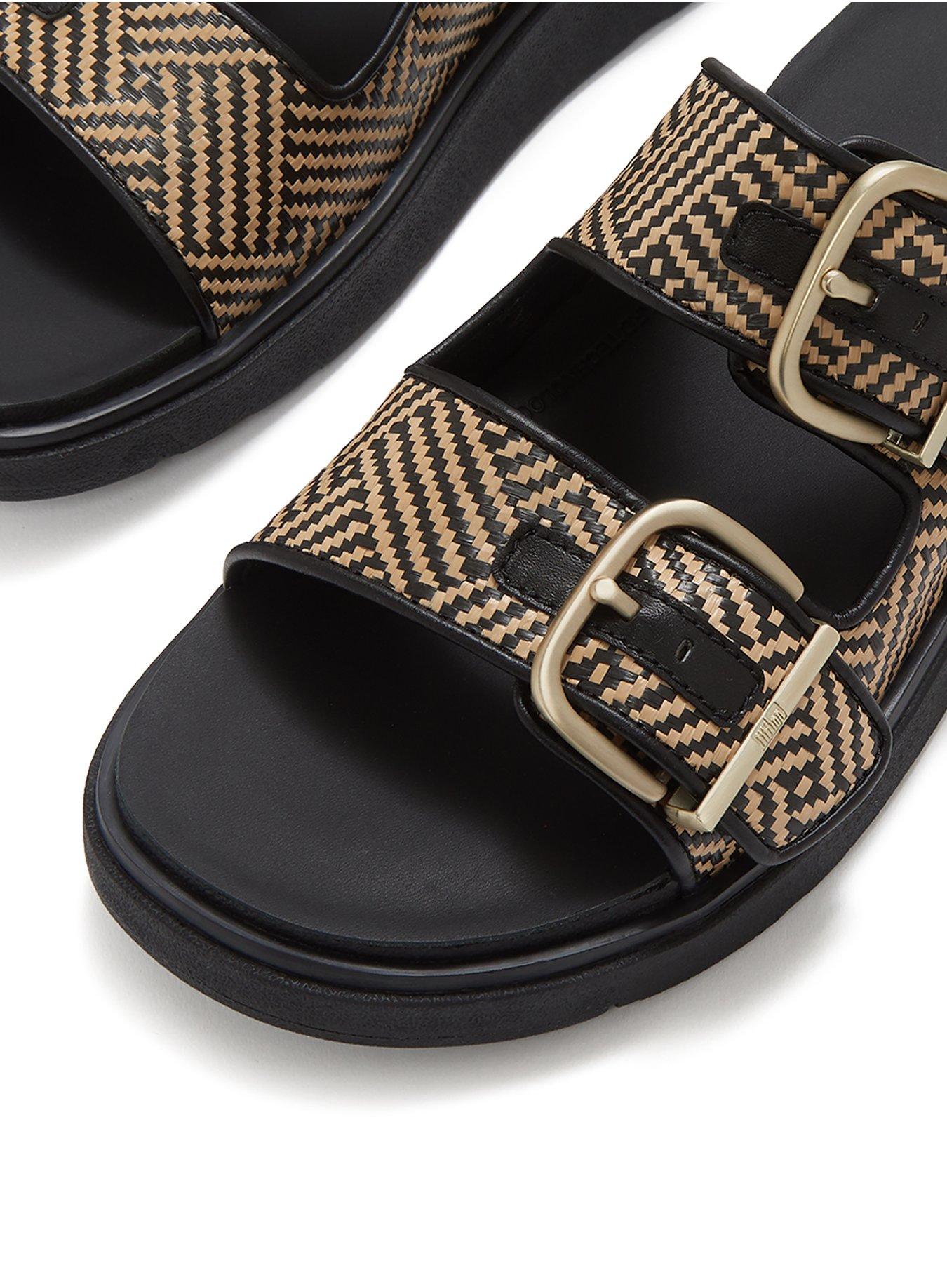 Image 5 of 5 of FitFlop Gen-Ff Buckle Graphic Weave Two-Bar Slides - Black