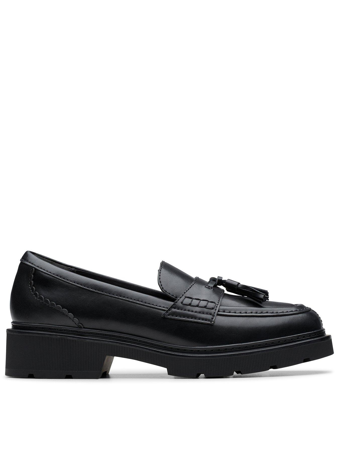 Clarks Lauryl Tassel Shoes - Black Leather