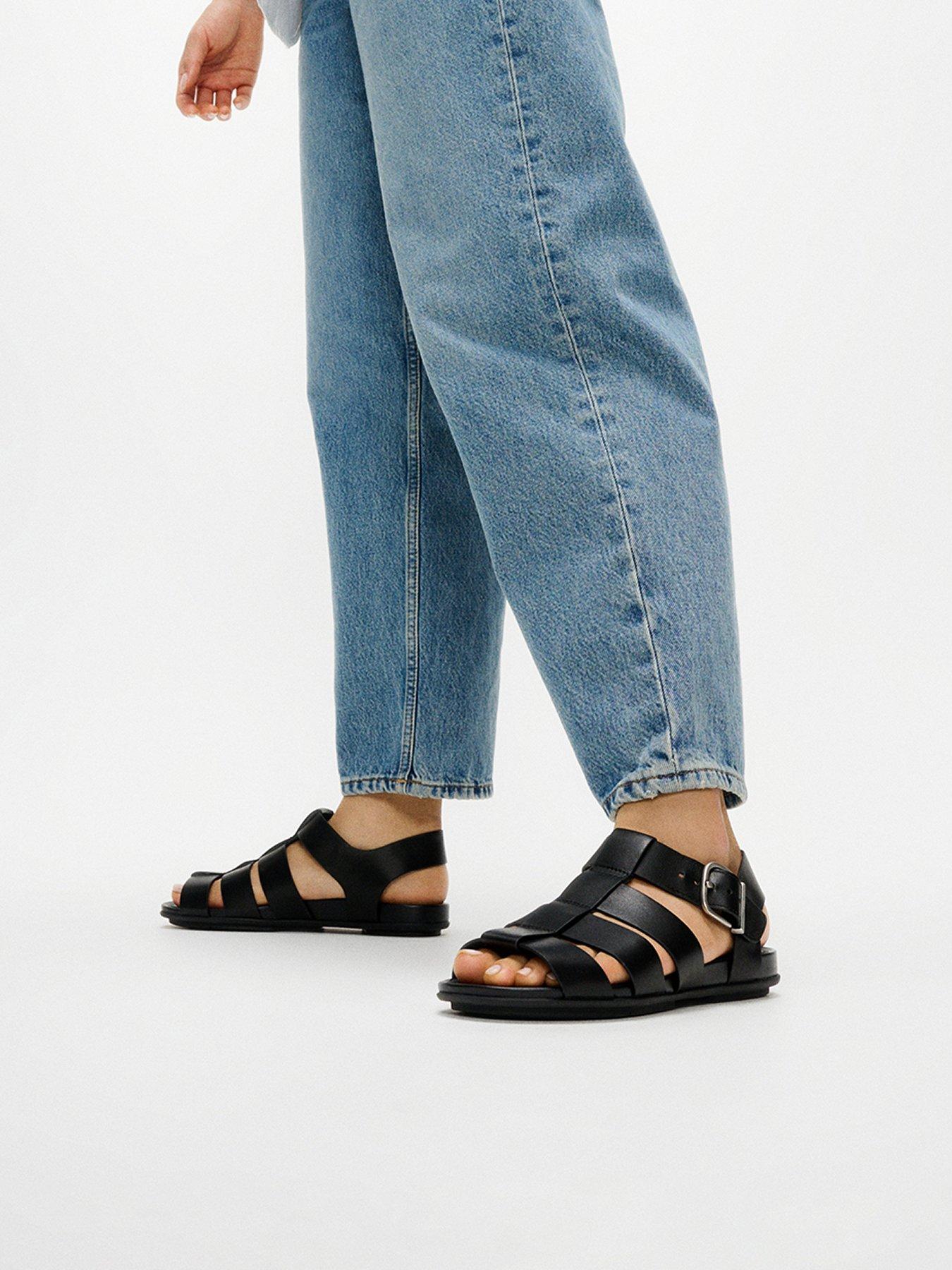 Image 1 of 5 of FitFlop Gracie Leather Fisherman Sandals - Black