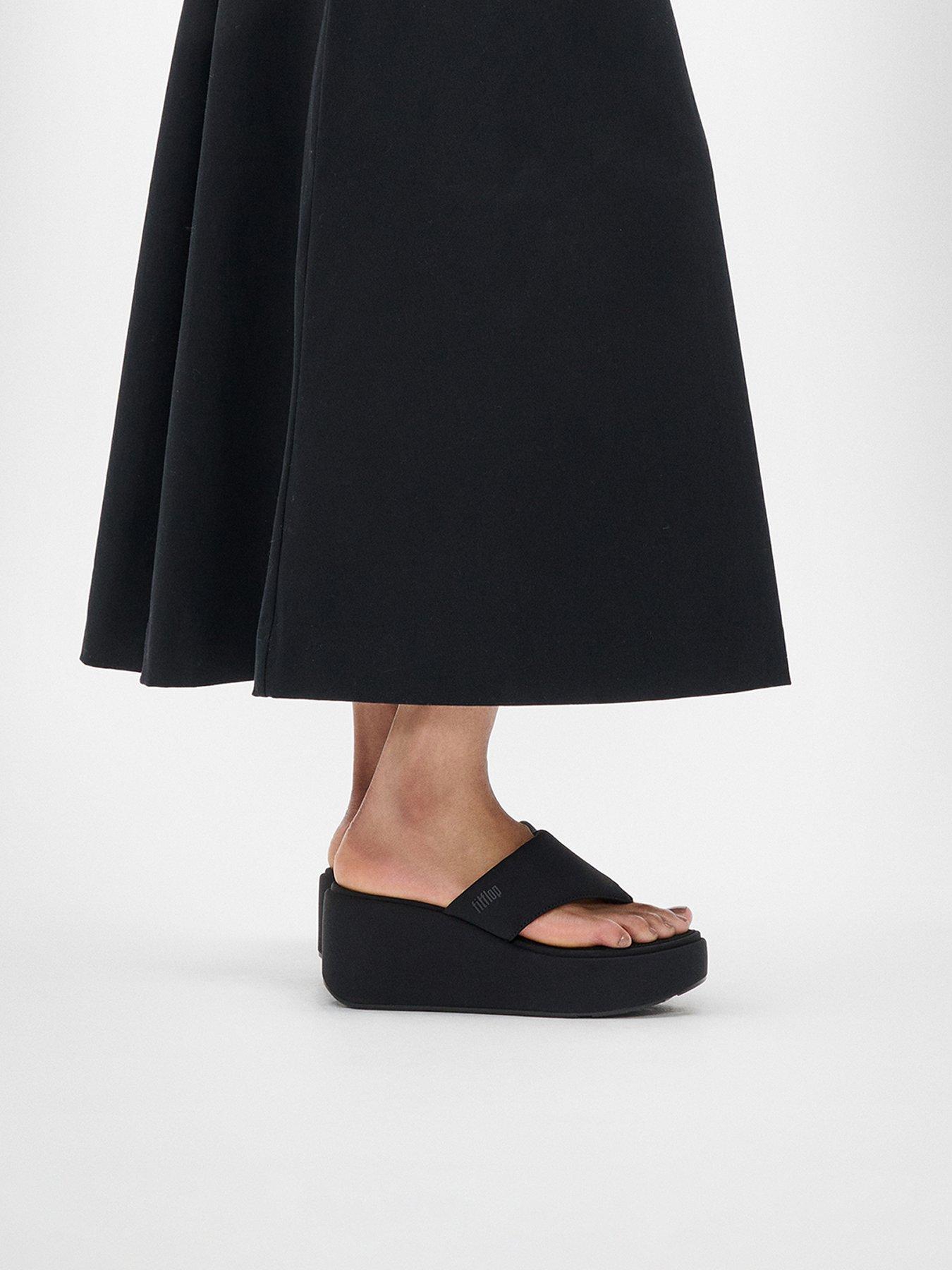 Image 1 of 5 of FitFlop Platfforms Wedge Toe Post Sandals -&nbsp;Black