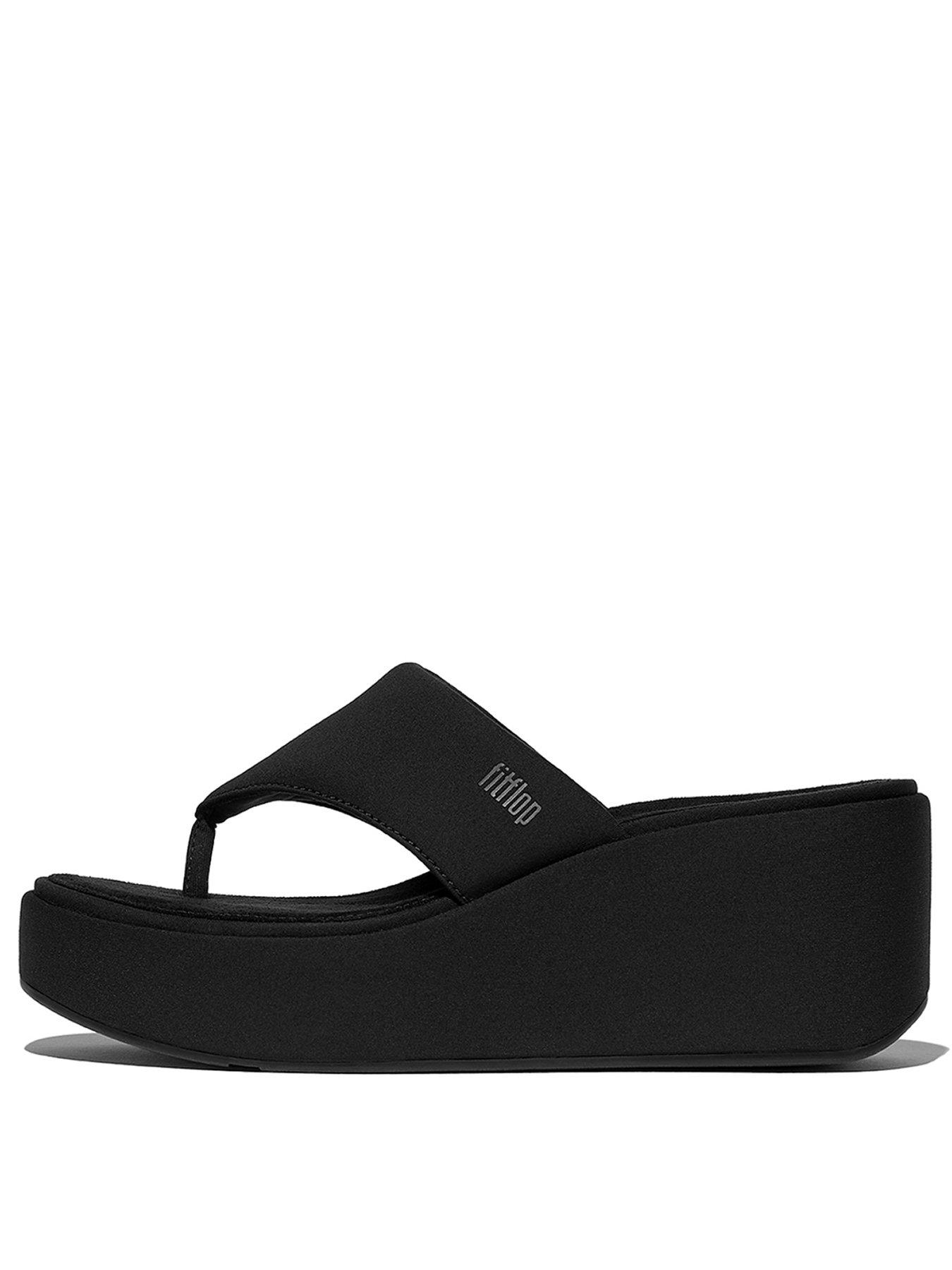 Image 2 of 5 of FitFlop Platfforms Wedge Toe Post Sandals -&nbsp;Black