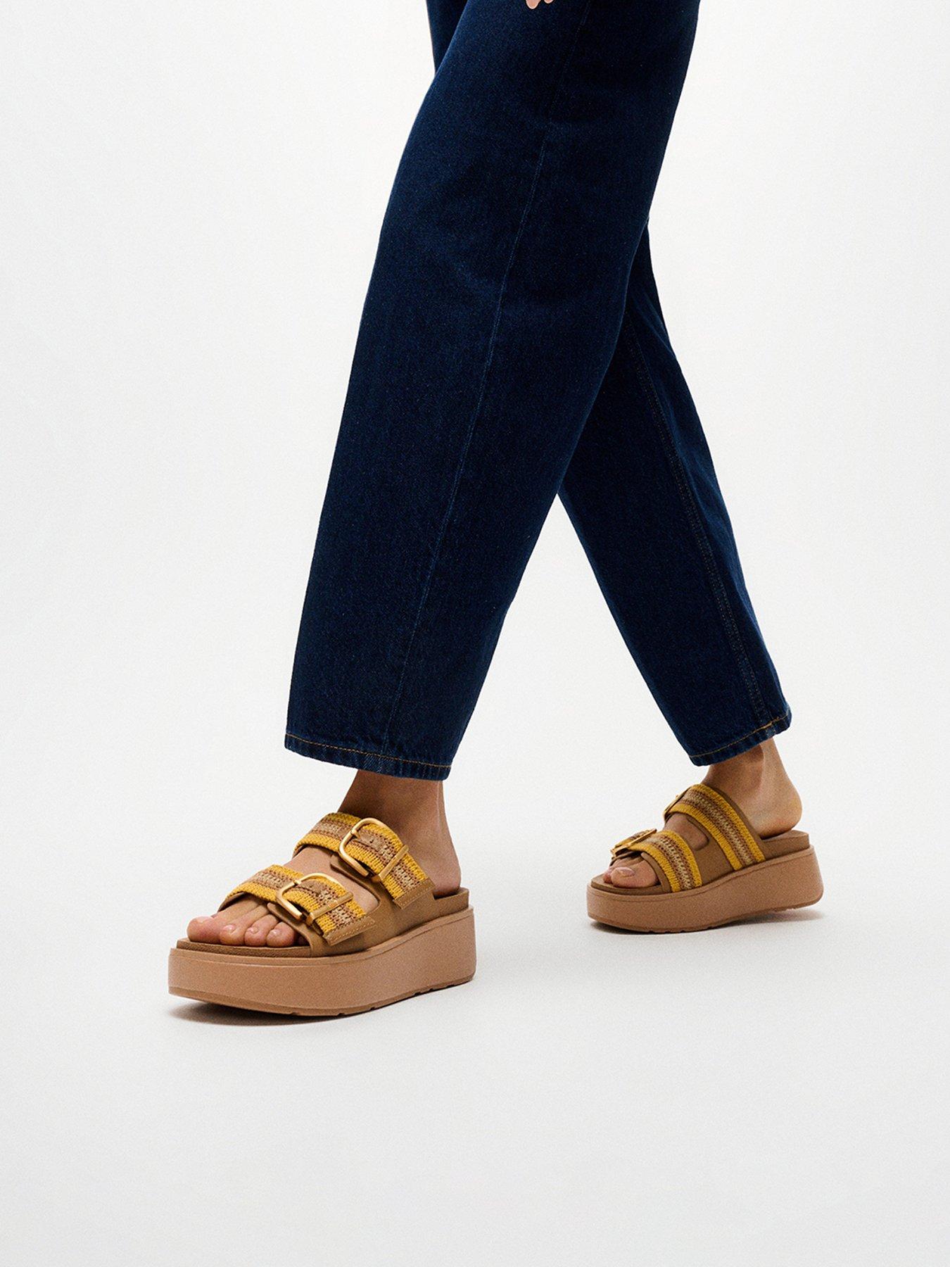 Image 1 of 5 of FitFlop Gen-ff Max Buckle Stripe Webbing Two-bar Slides - Tumeric