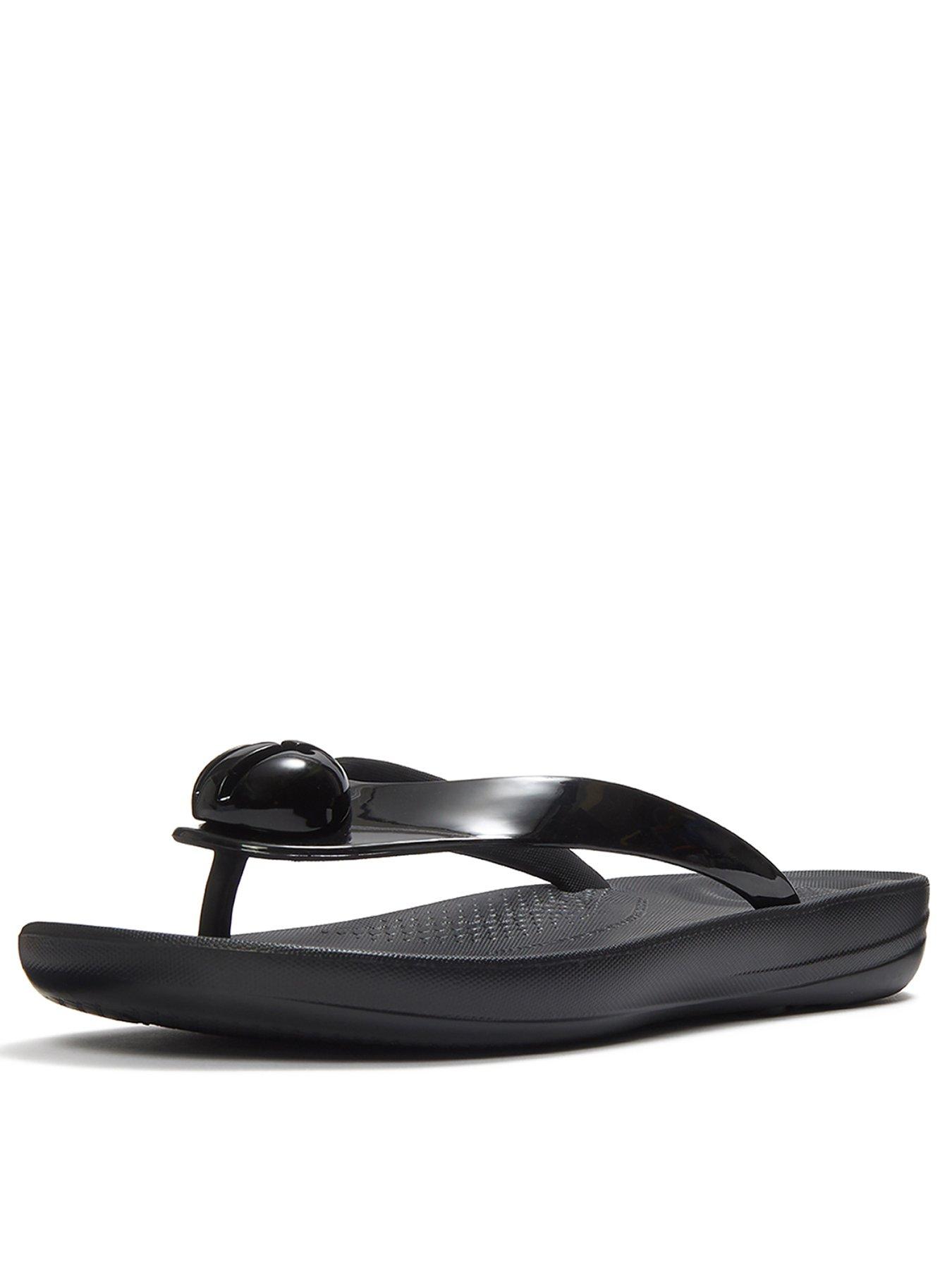 Image 3 of 6 of FitFlop Iqushion Glossy Button Flip-flops - Black