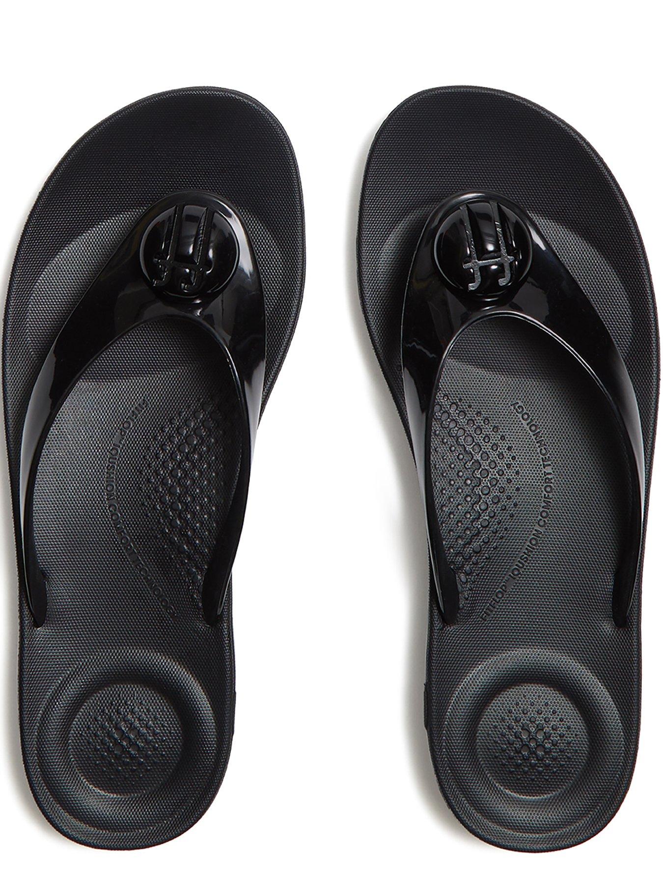 Image 4 of 6 of FitFlop Iqushion Glossy Button Flip-flops - Black