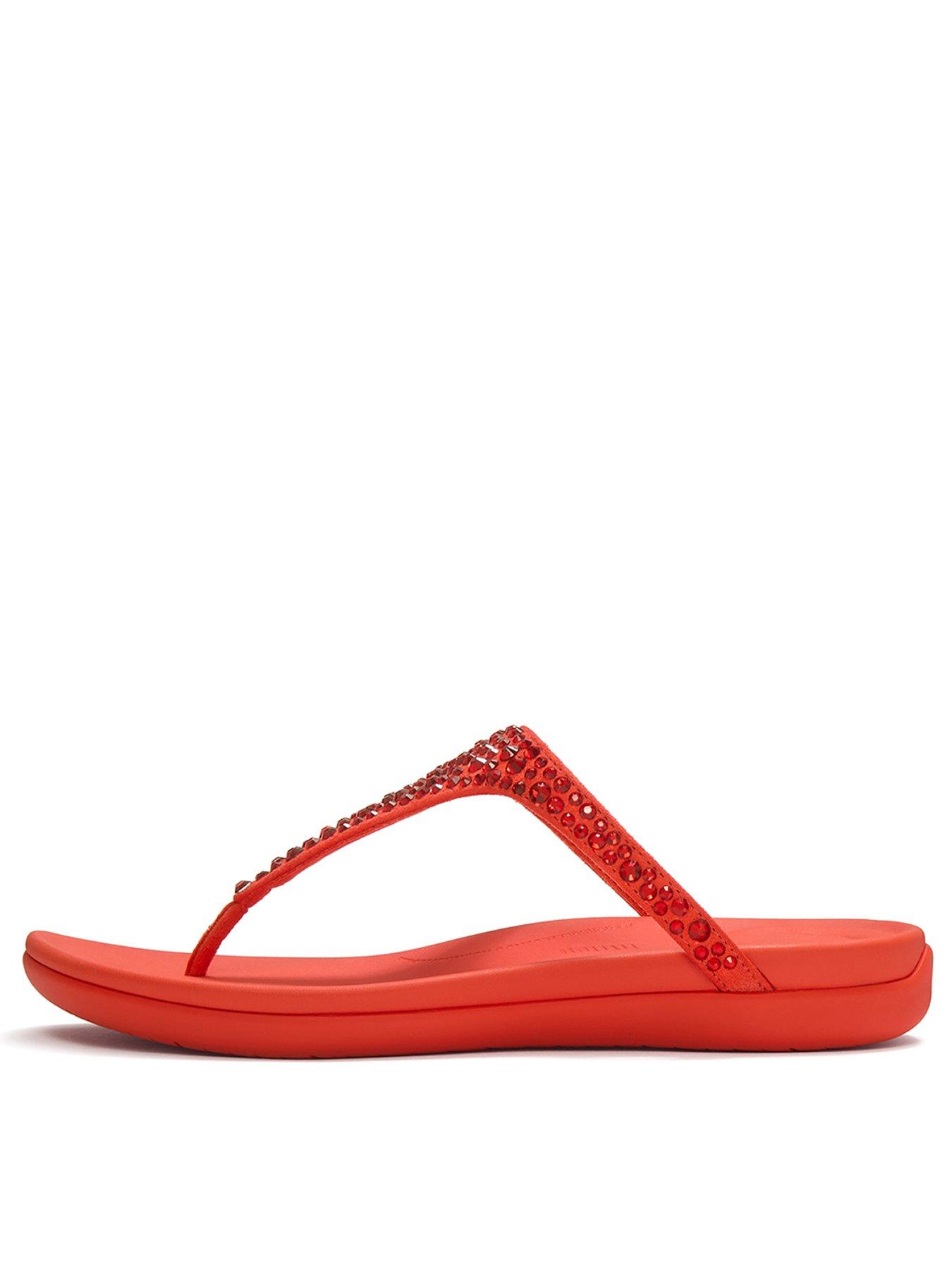 Image 1 of 4 of FitFlop Solay Mixed Crystal Toe-post Sandals - Cherry Tomato