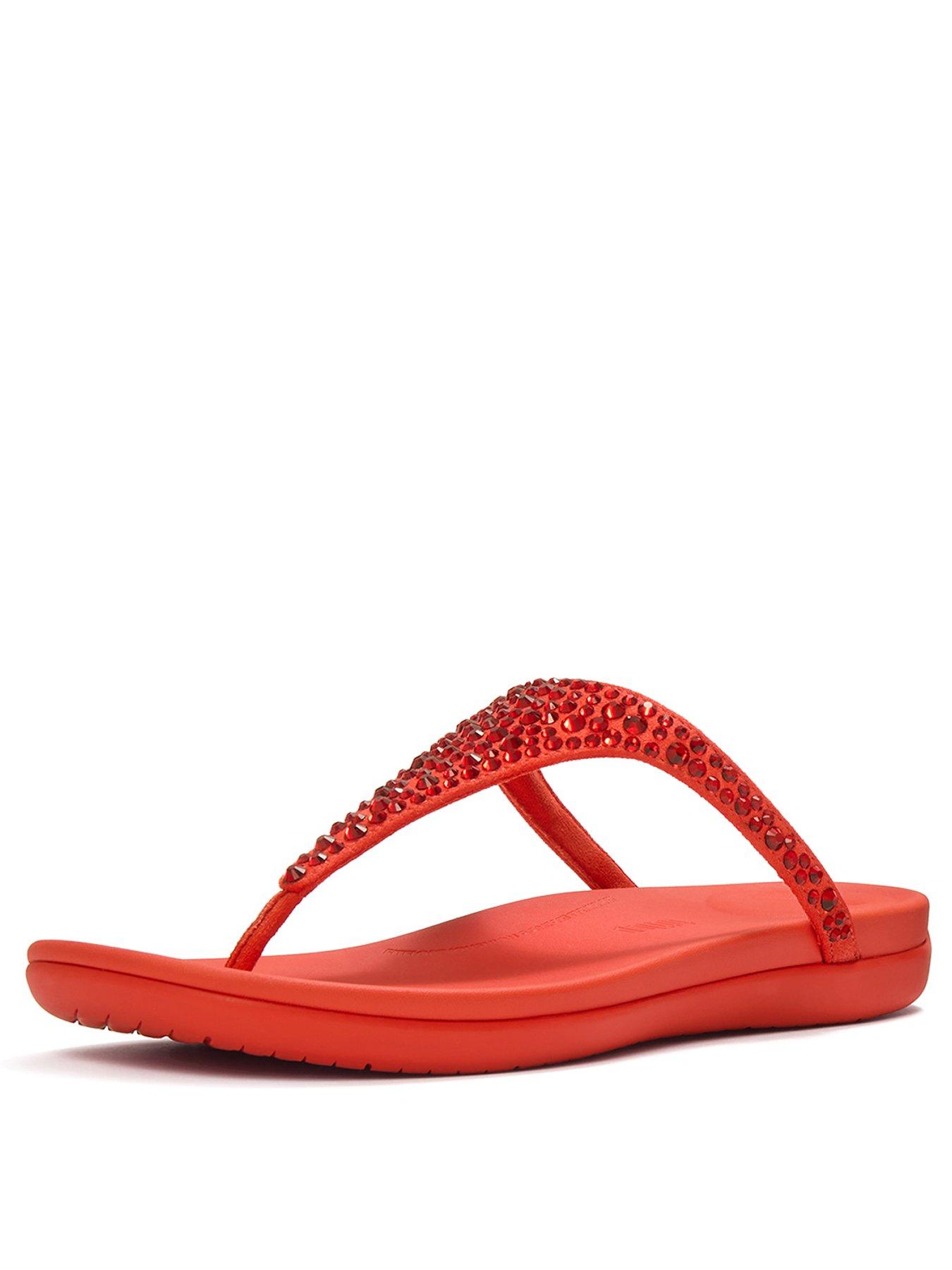Image 2 of 4 of FitFlop Solay Mixed Crystal Toe-post Sandals - Cherry Tomato