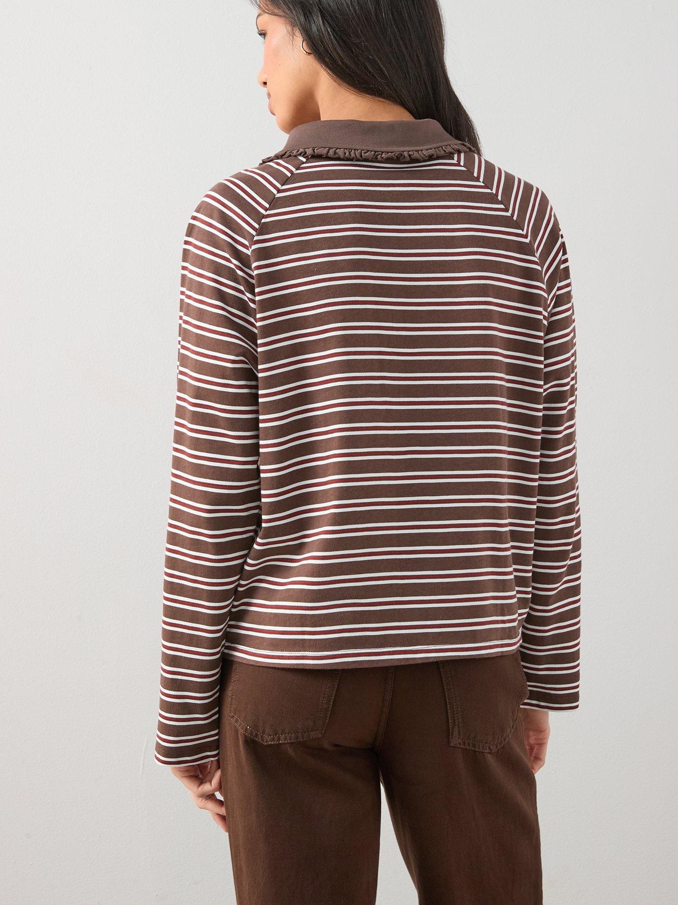 Image 2 of 7 of The Very Collection Stripe Collar Slouchy Rugby Top - Brown