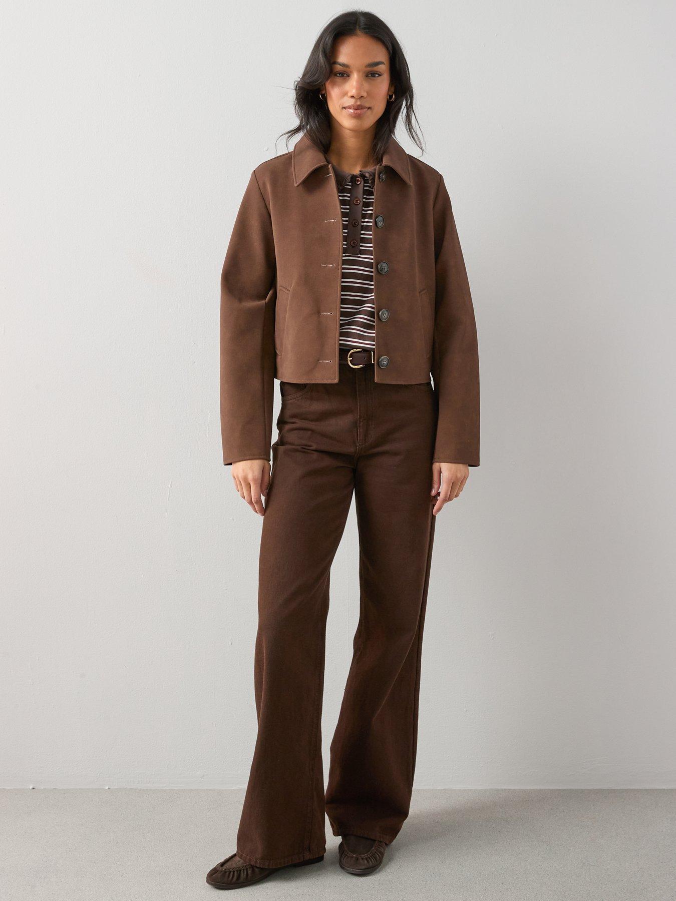 Image 3 of 7 of The Very Collection Stripe Collar Slouchy Rugby Top - Brown