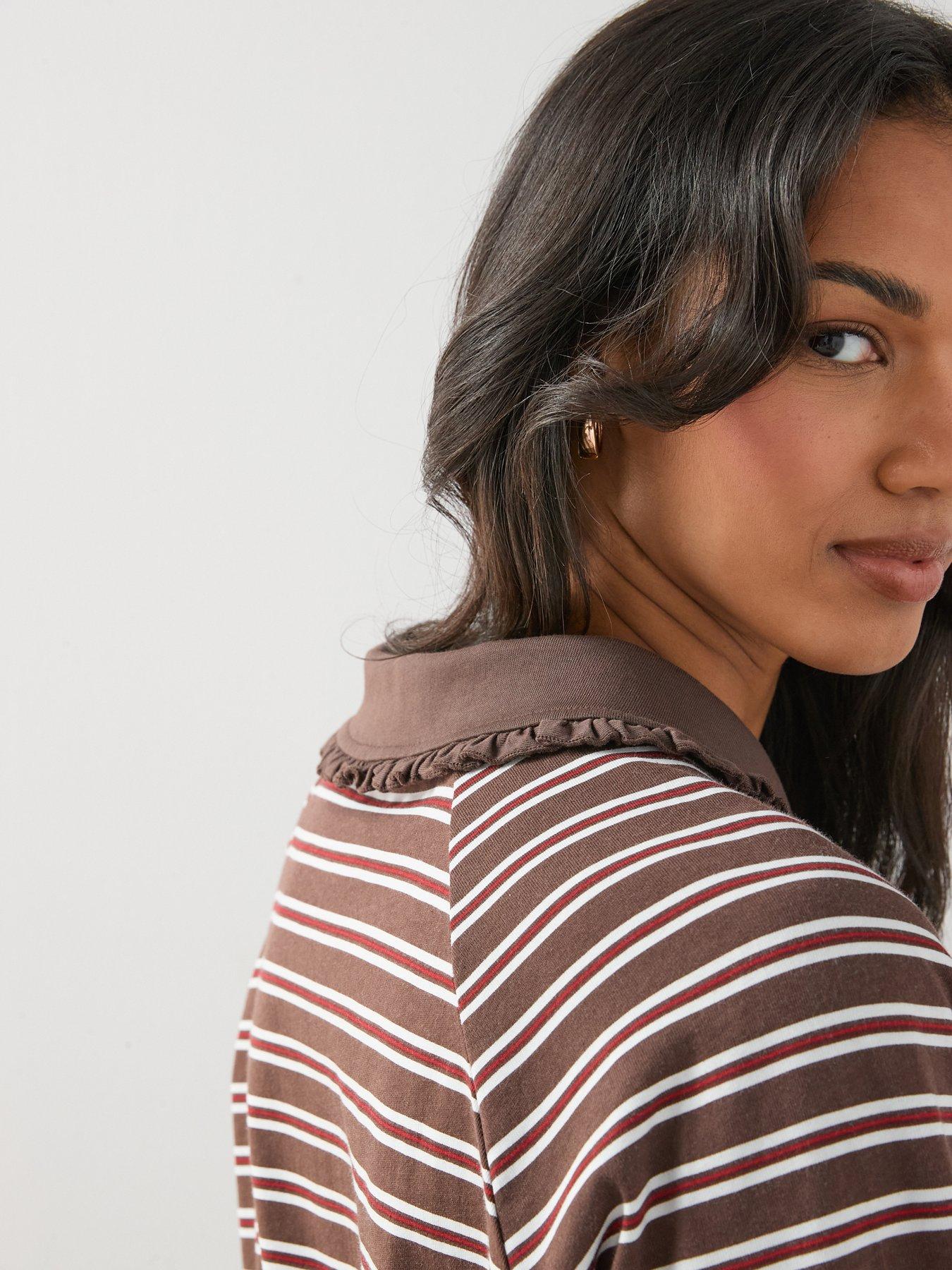 Image 4 of 7 of The Very Collection Stripe Collar Slouchy Rugby Top - Brown