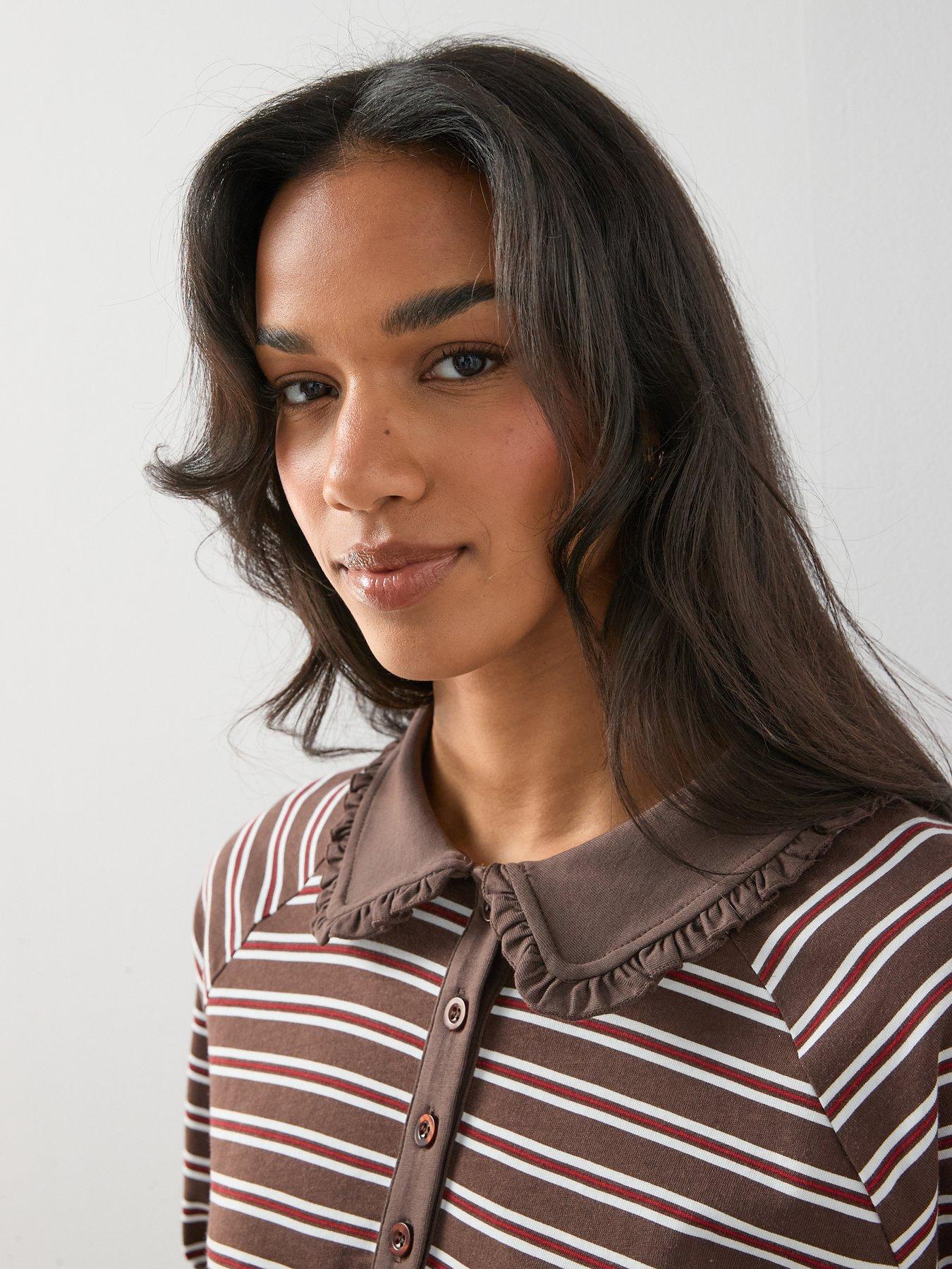 Image 5 of 7 of The Very Collection Stripe Collar Slouchy Rugby Top - Brown