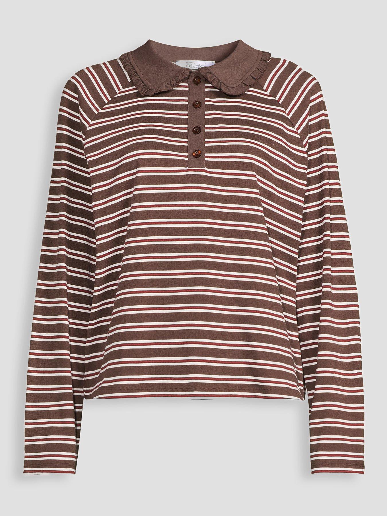 Image 7 of 7 of The Very Collection Stripe Collar Slouchy Rugby Top - Brown