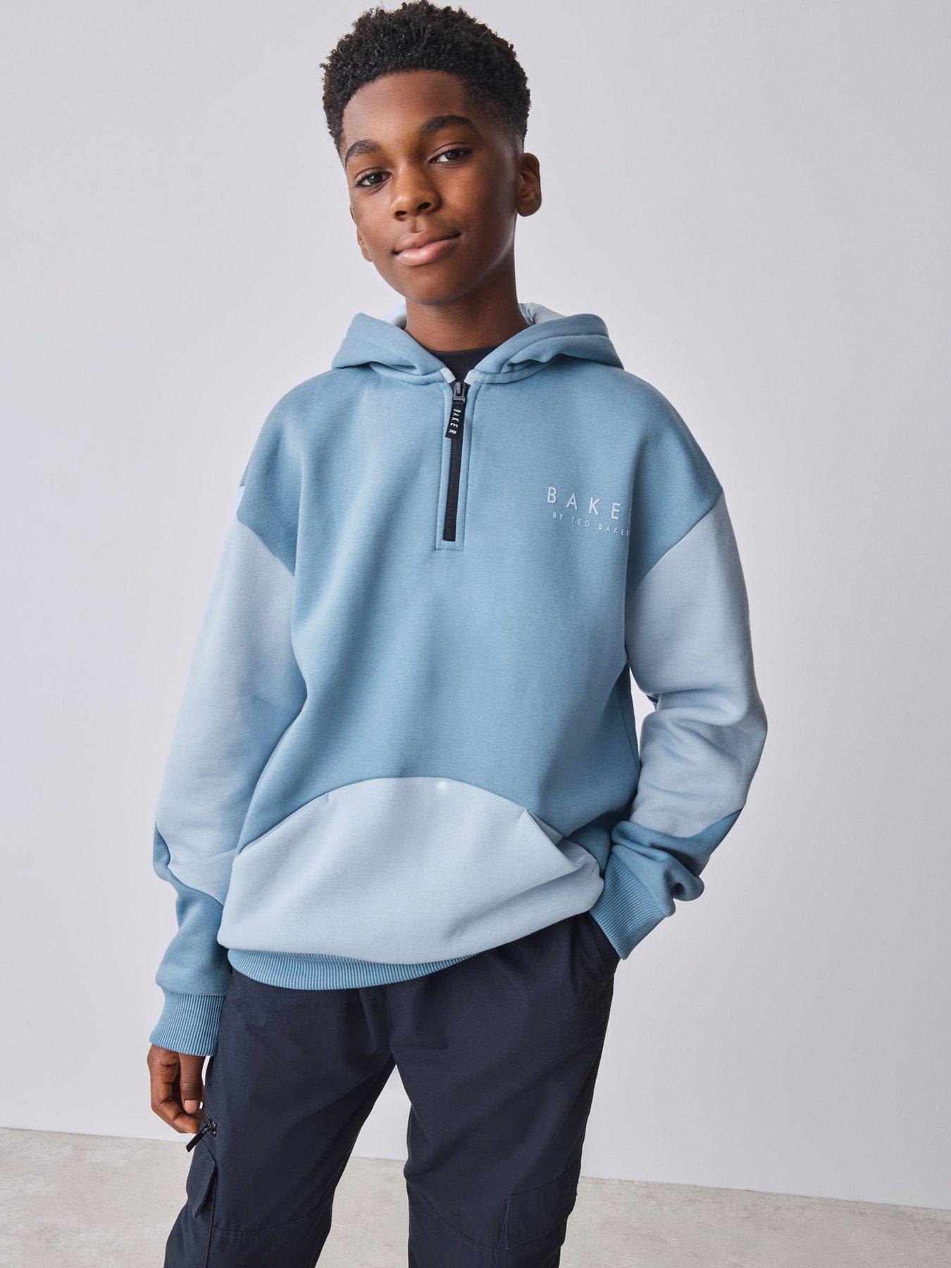 ted-baker-older-boys-zip-colour-block-hoodie-bluefront