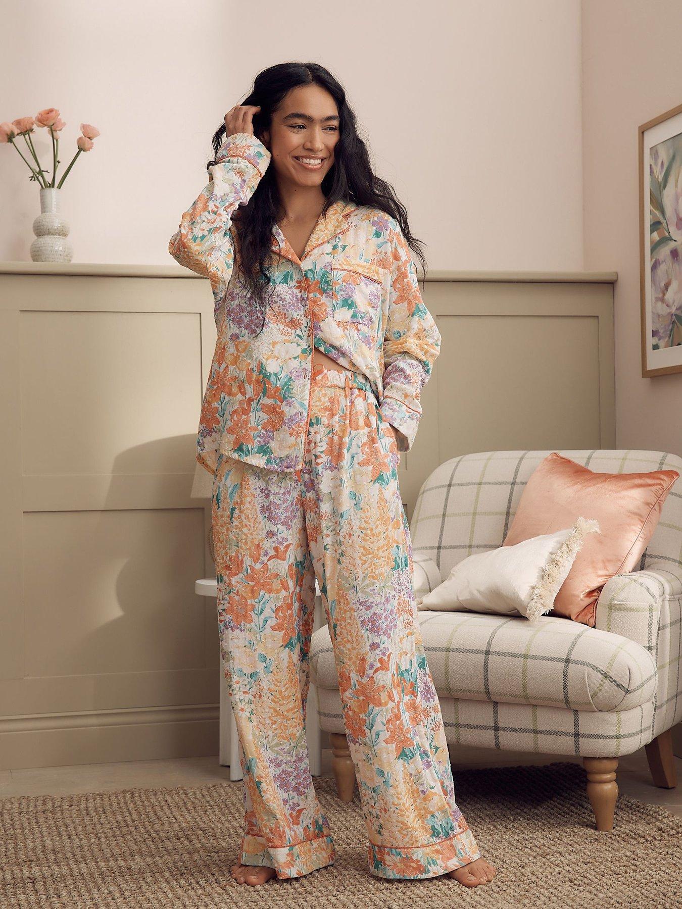 Image 1 of 7 of Laura Ashley Meadow Button Through Pyjamas - Pink