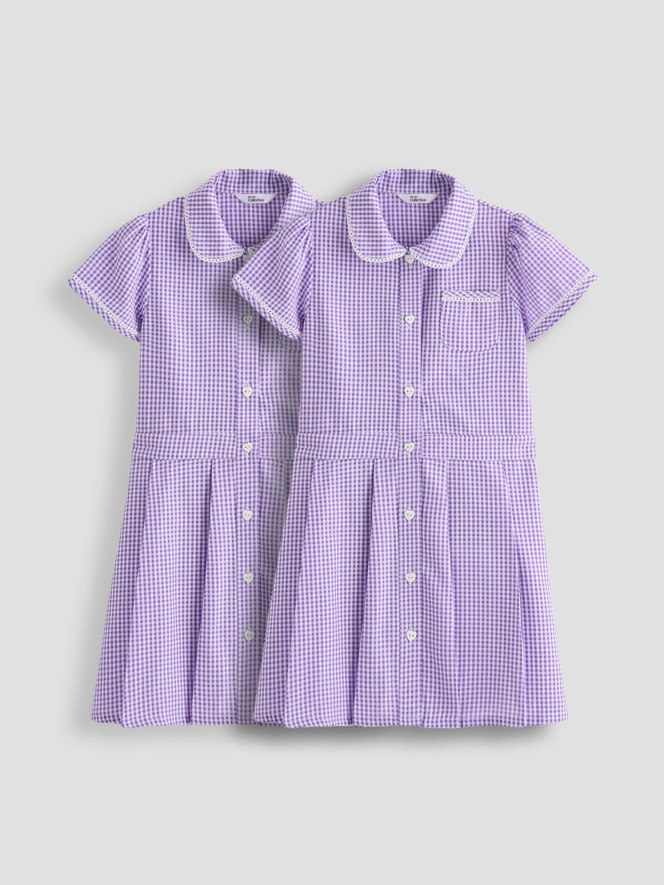 Image 1 of 5 of The Very Collection 2 Pack Girls Gingham School Dresses - Purple
