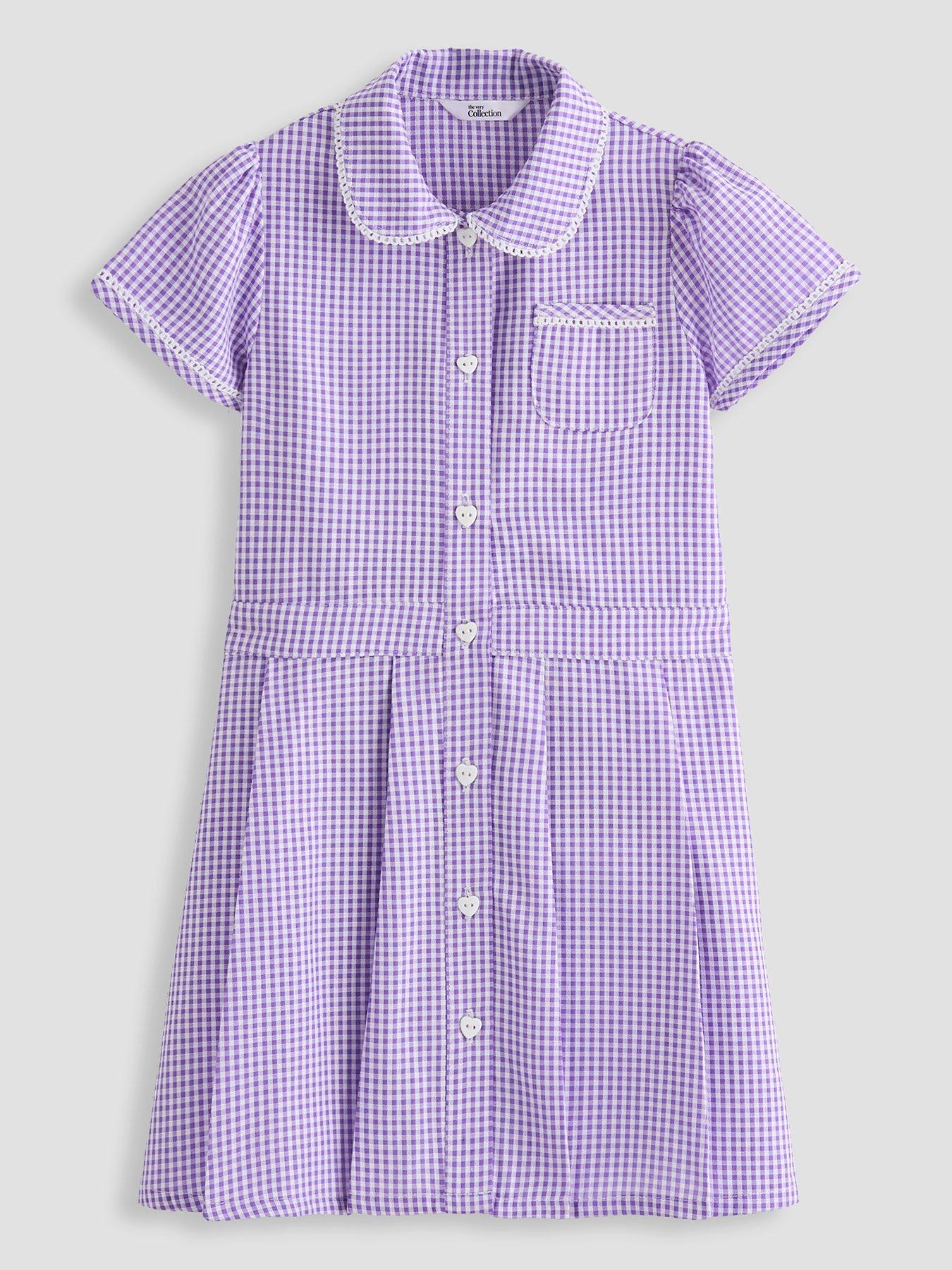 Image 2 of 5 of The Very Collection 2 Pack Girls Gingham School Dresses - Purple