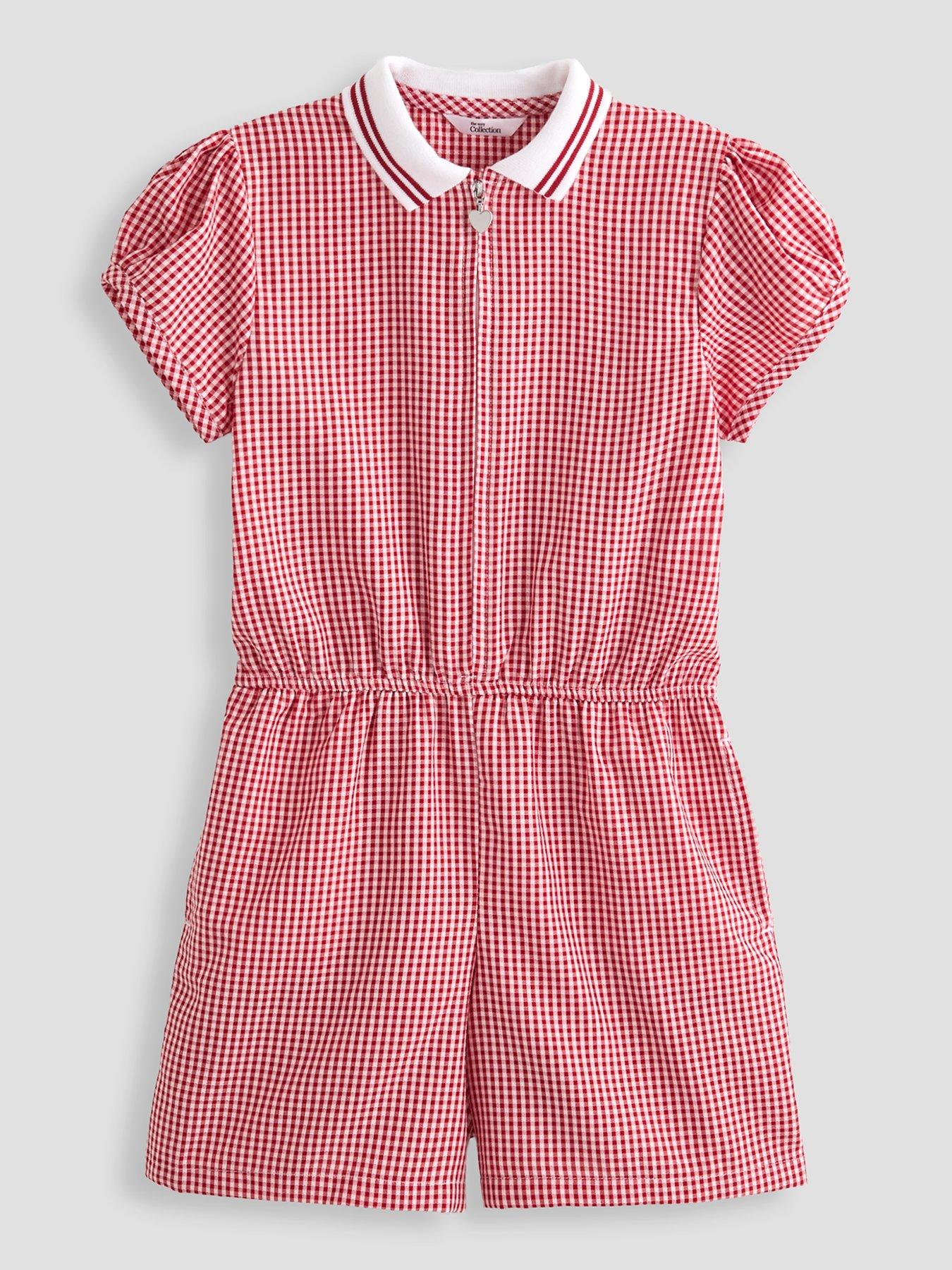 Image 1 of 5 of The Very Collection Gingham School Playsuit - Red