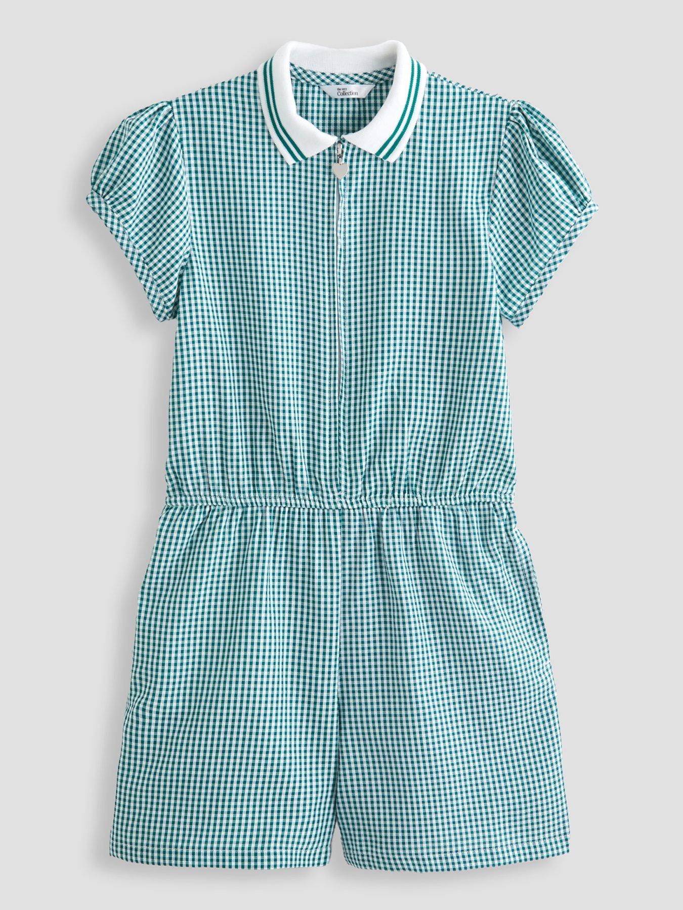Image 1 of 5 of The Very Collection Gingham School Playsuit - Green