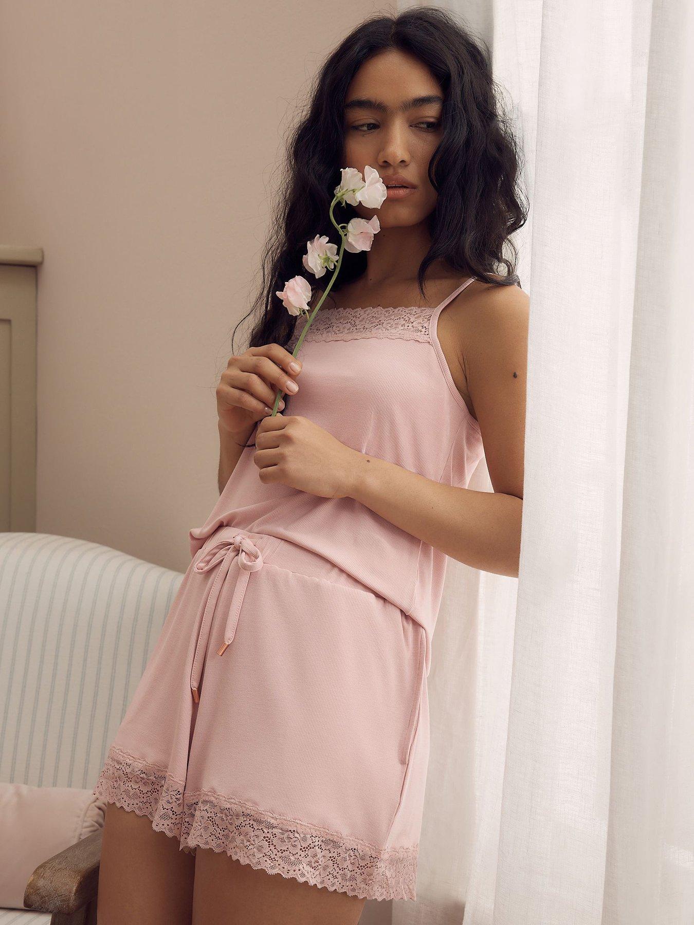 Image 1 of 7 of Laura Ashley Vest SSET Mod Rib Pyjamas - Pink