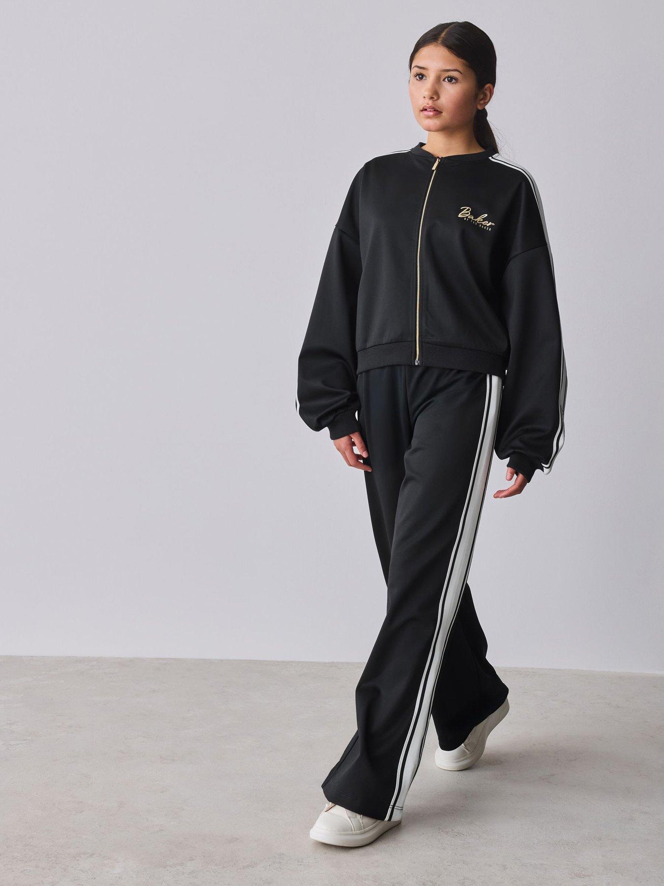 Ted Baker Girls Contrast Track Zip-Through Track Jacket  &  Wide Leg Joggers Set - Black