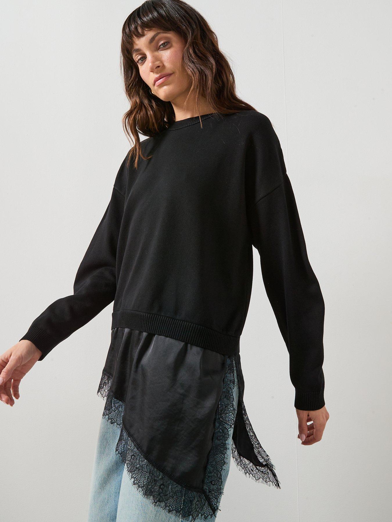 Mango Jumper With Lace Detail - Black