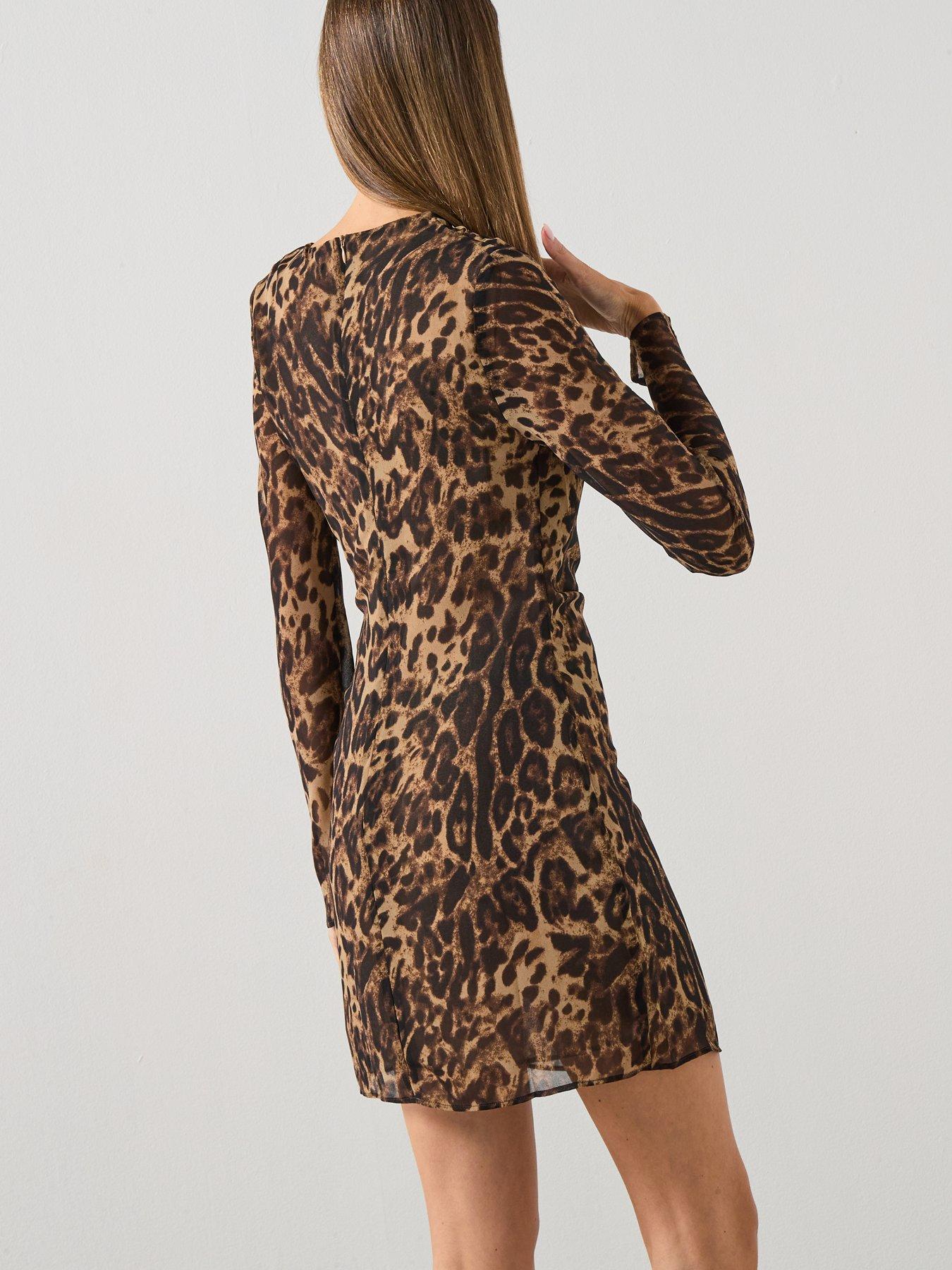 Image 5 of 6 of Mango Leopard Print Dress With Ruched Waist - Brown